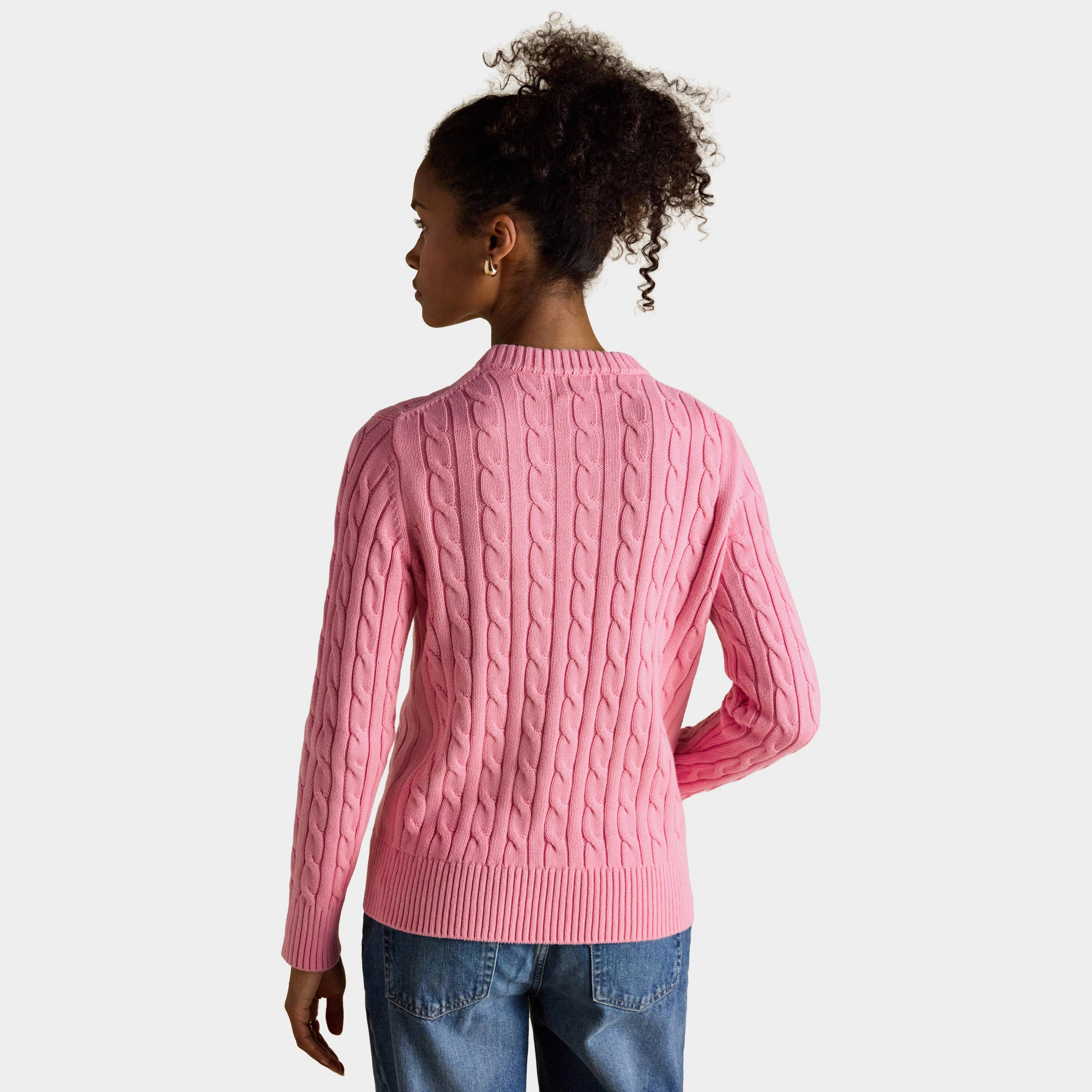 Classic Crew Neck Cotton Cable Knit Jumper - Image 2