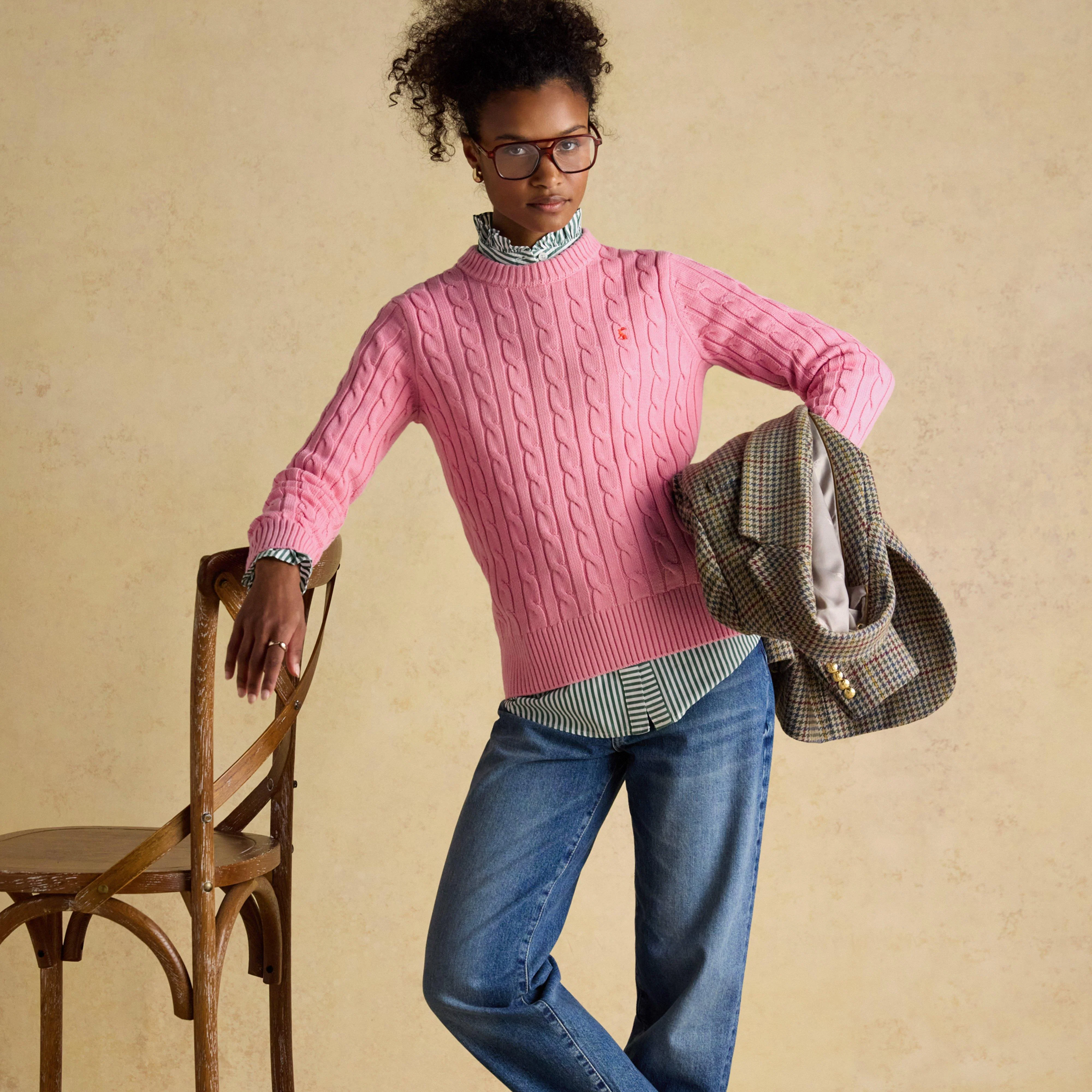 Classic Crew Neck Cotton Cable Knit Jumper - Image 8