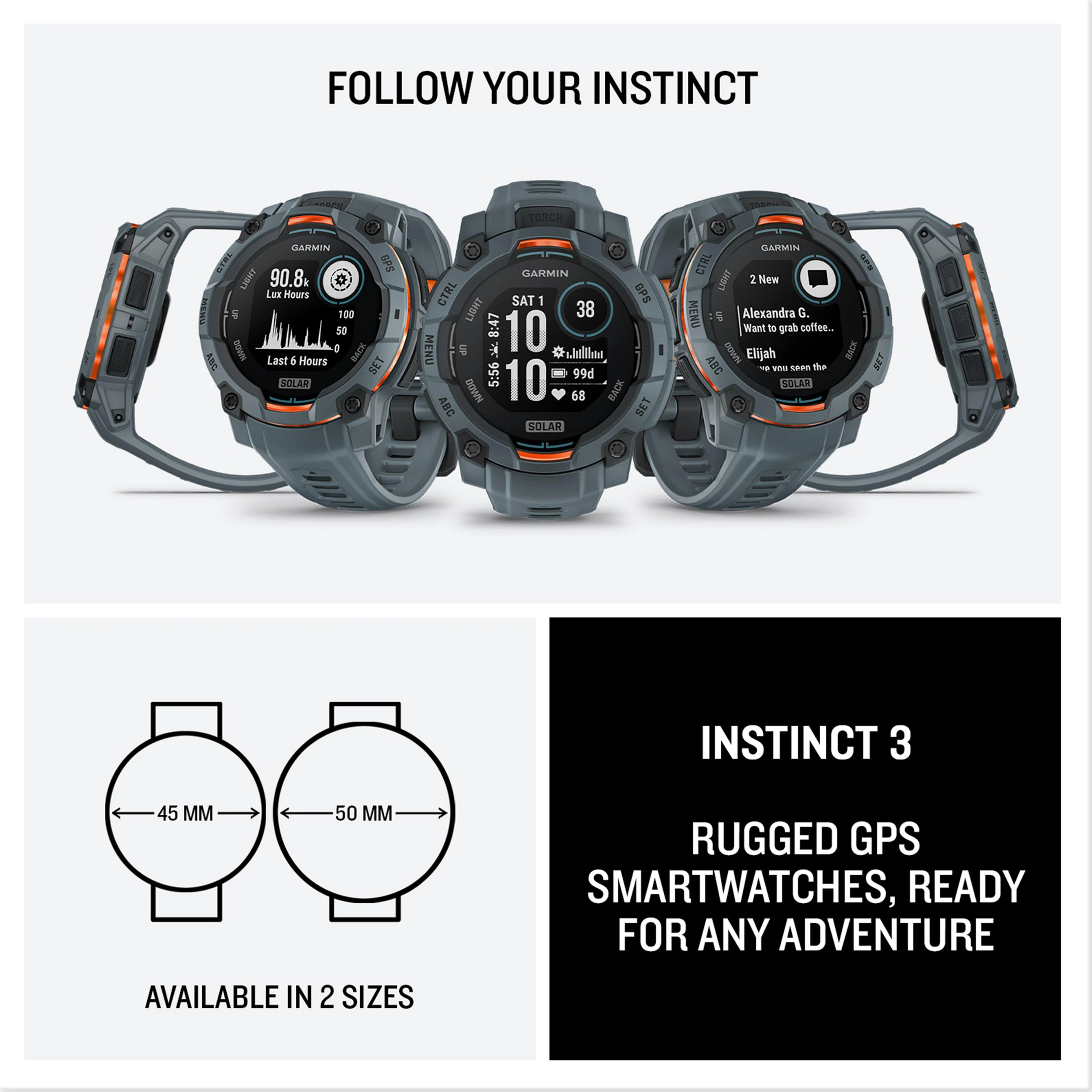 Instinct® 3 Solar 45mm Multi-Sport Smartwatch - Image 7
