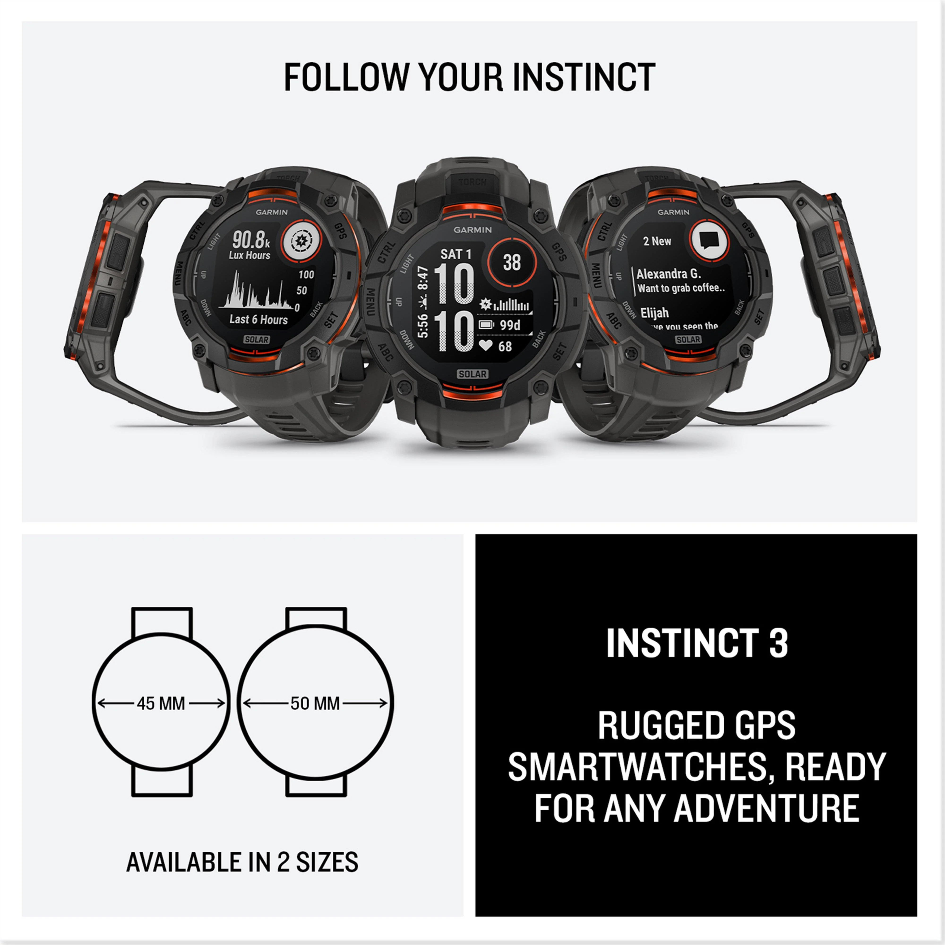 Instinct® 3 Solar 50mm Multi-Sport Smartwatch - Image 7