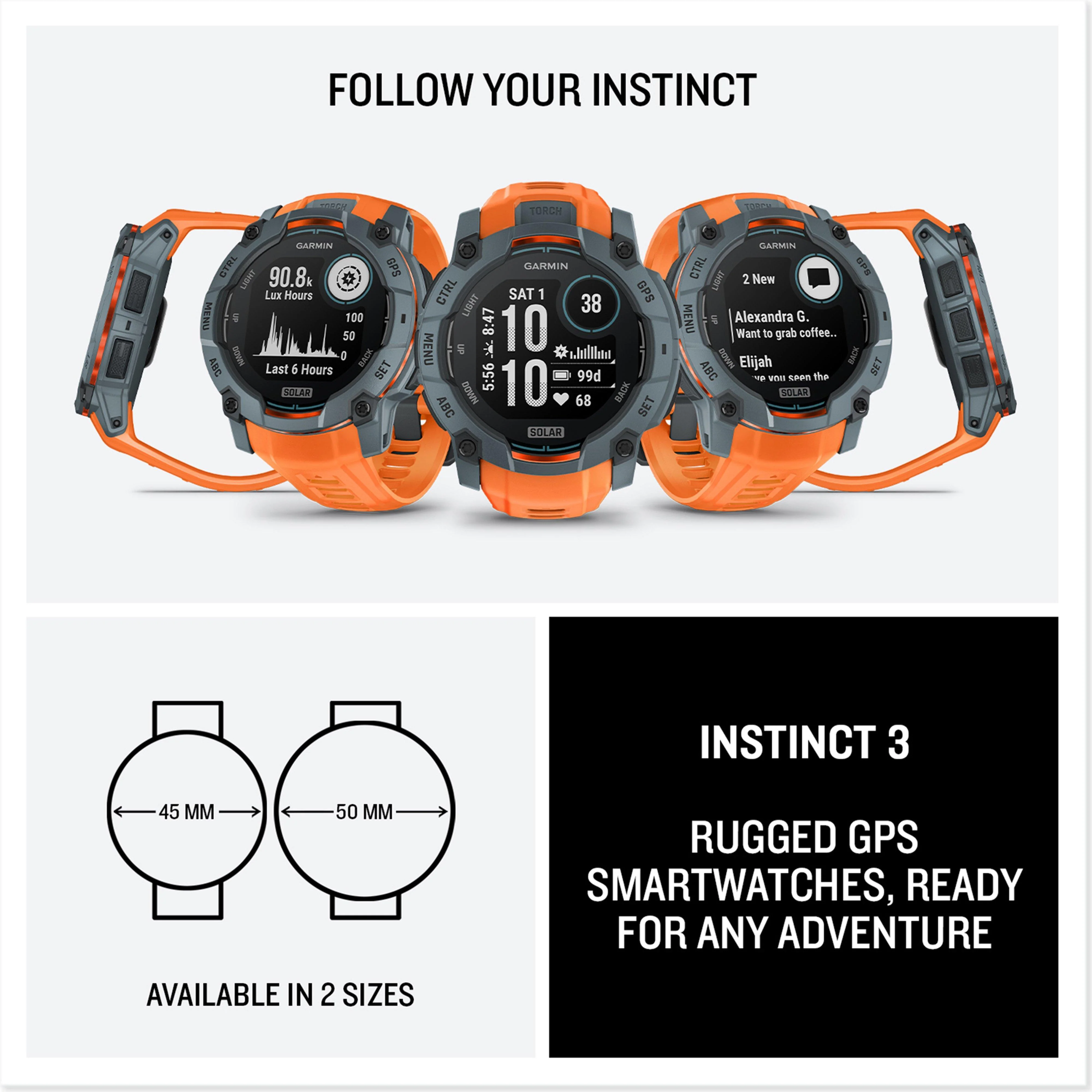 Instinct® 3 Solar 50mm Multi-Sport Smartwatch - Image 7