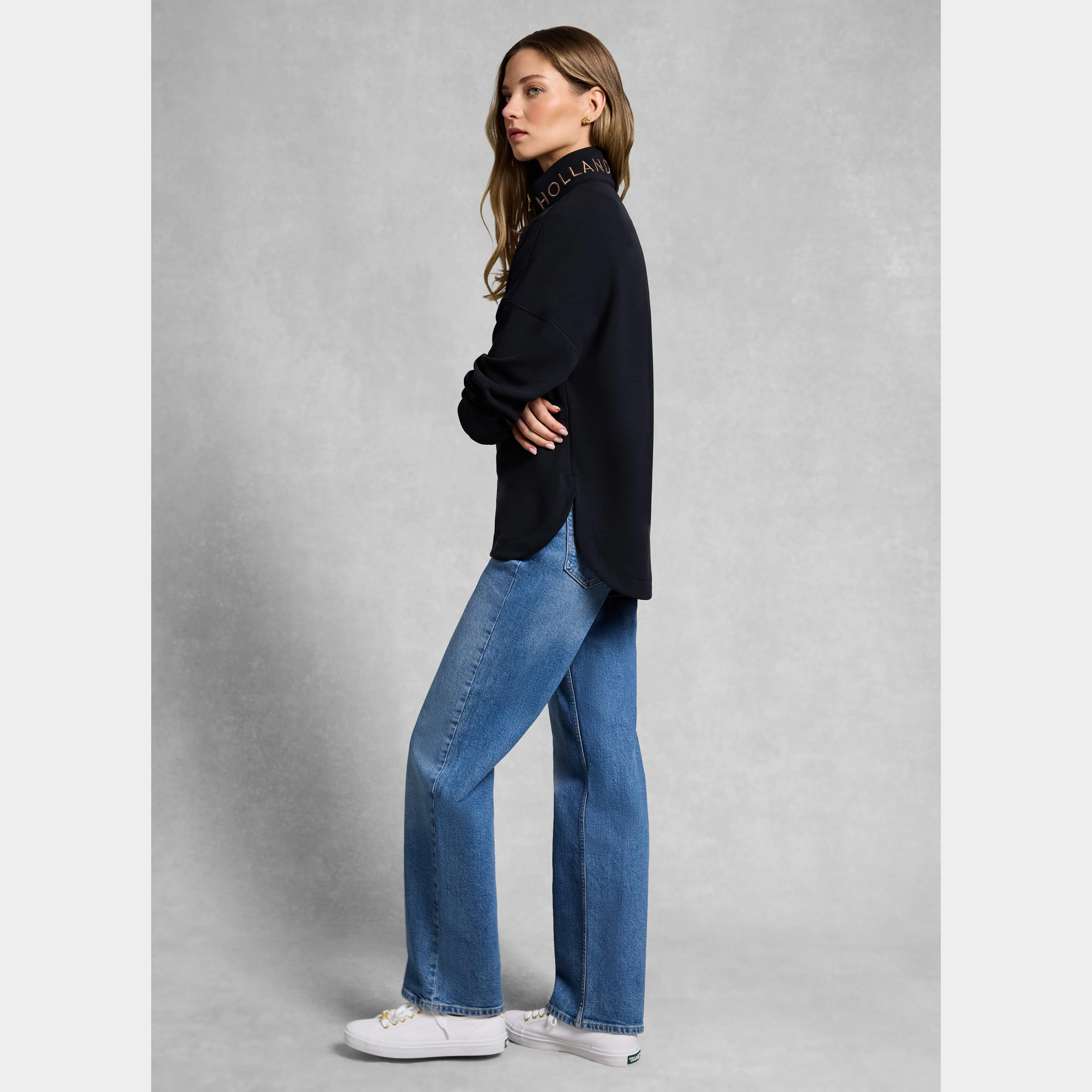 Women's Windsor Quarter Zip Sweat, Black - Image 2