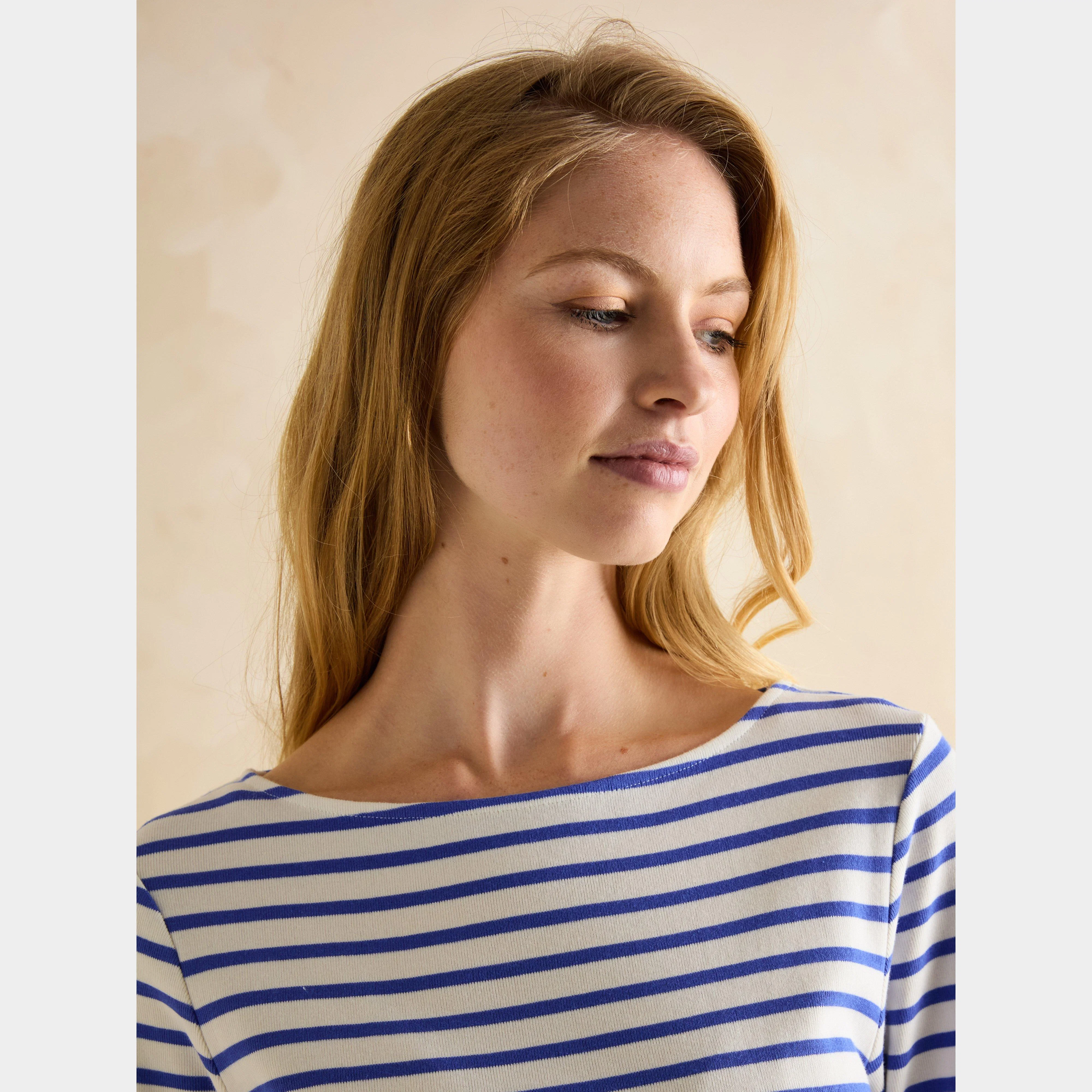 Womens Harbour Boat Neck Breton Top Blue Stripe - Image 3