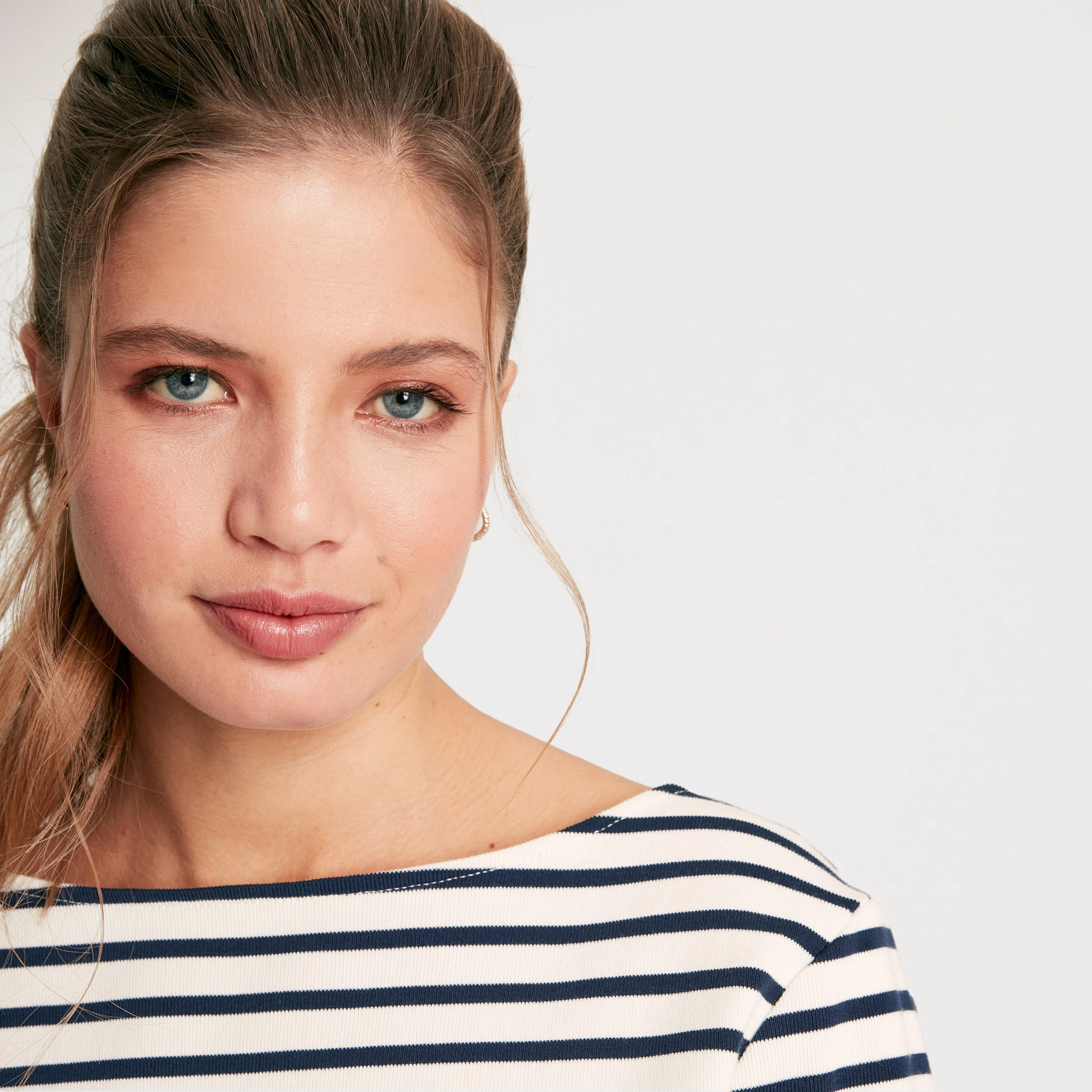 Womens Harbour Striped Boat Neck Breton Top Cream & Navy Striped - Image 3
