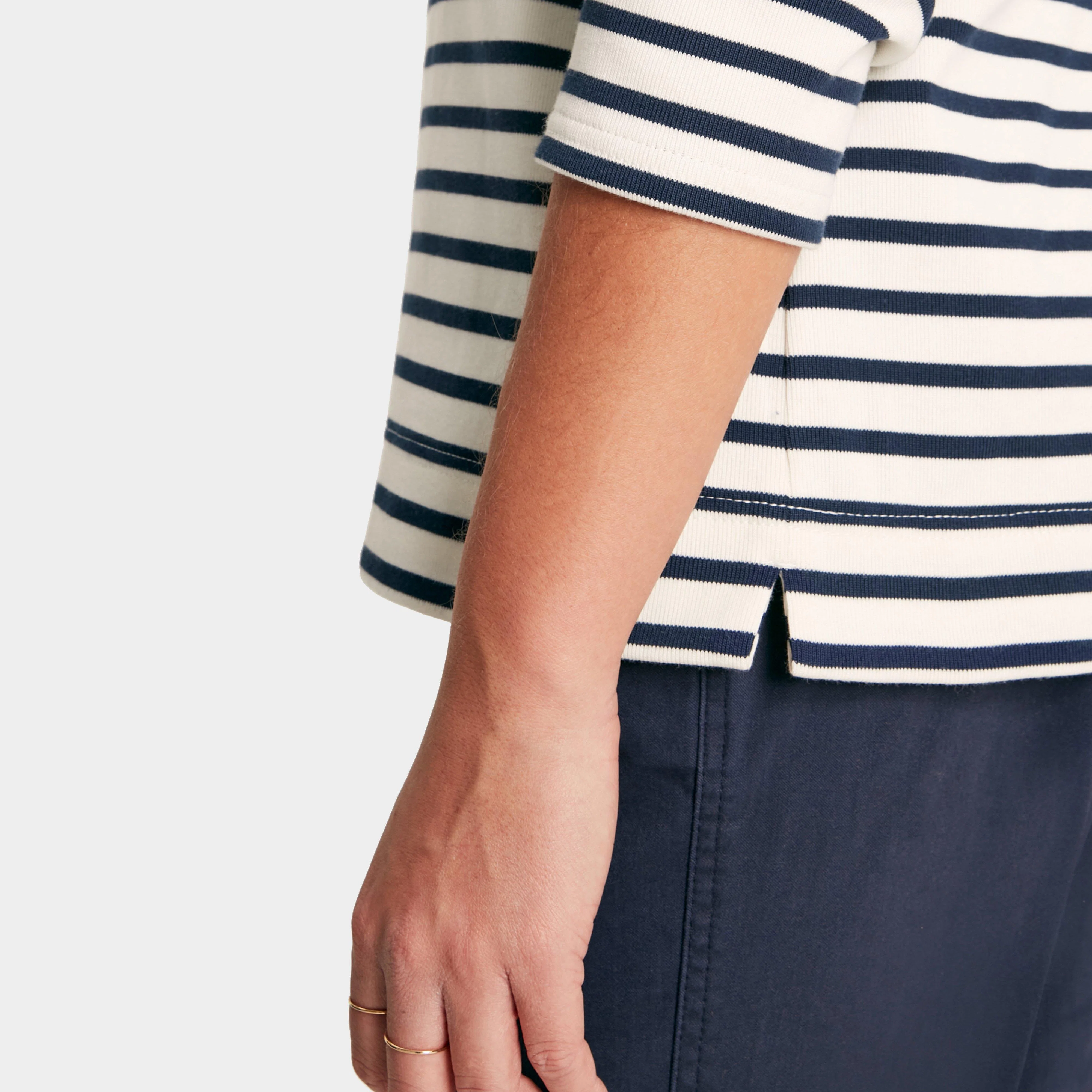 Womens Harbour Striped Boat Neck Breton Top Cream & Navy Striped - Image 5