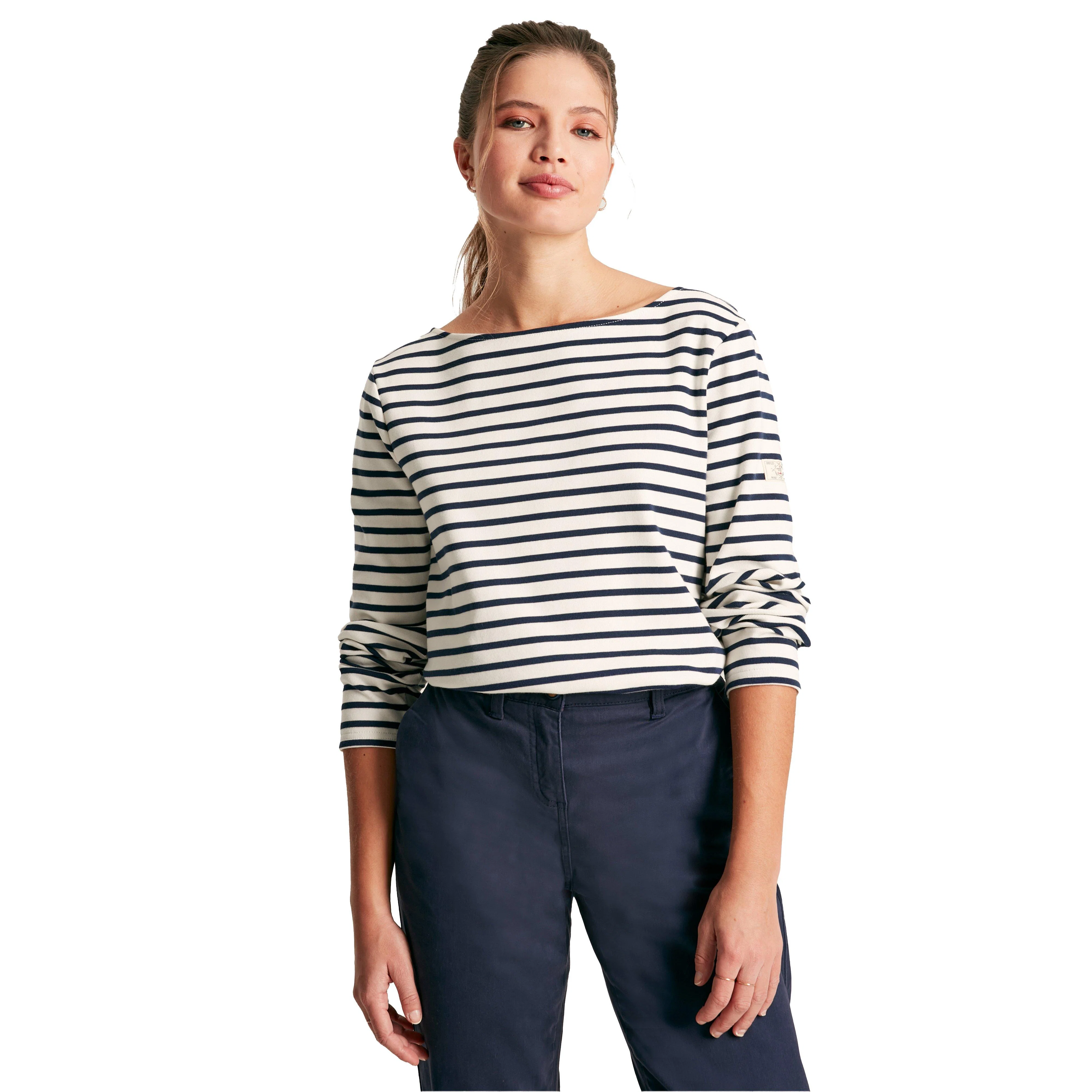 Womens Harbour Striped Boat Neck Breton Top Cream & Navy Striped - Image 7