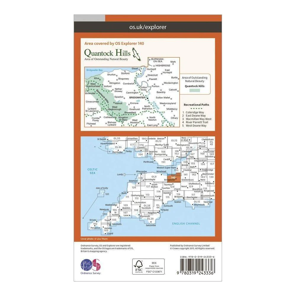Explorer 140 Quantock Hills & Bridgwater Map With Digital Version - Image 2