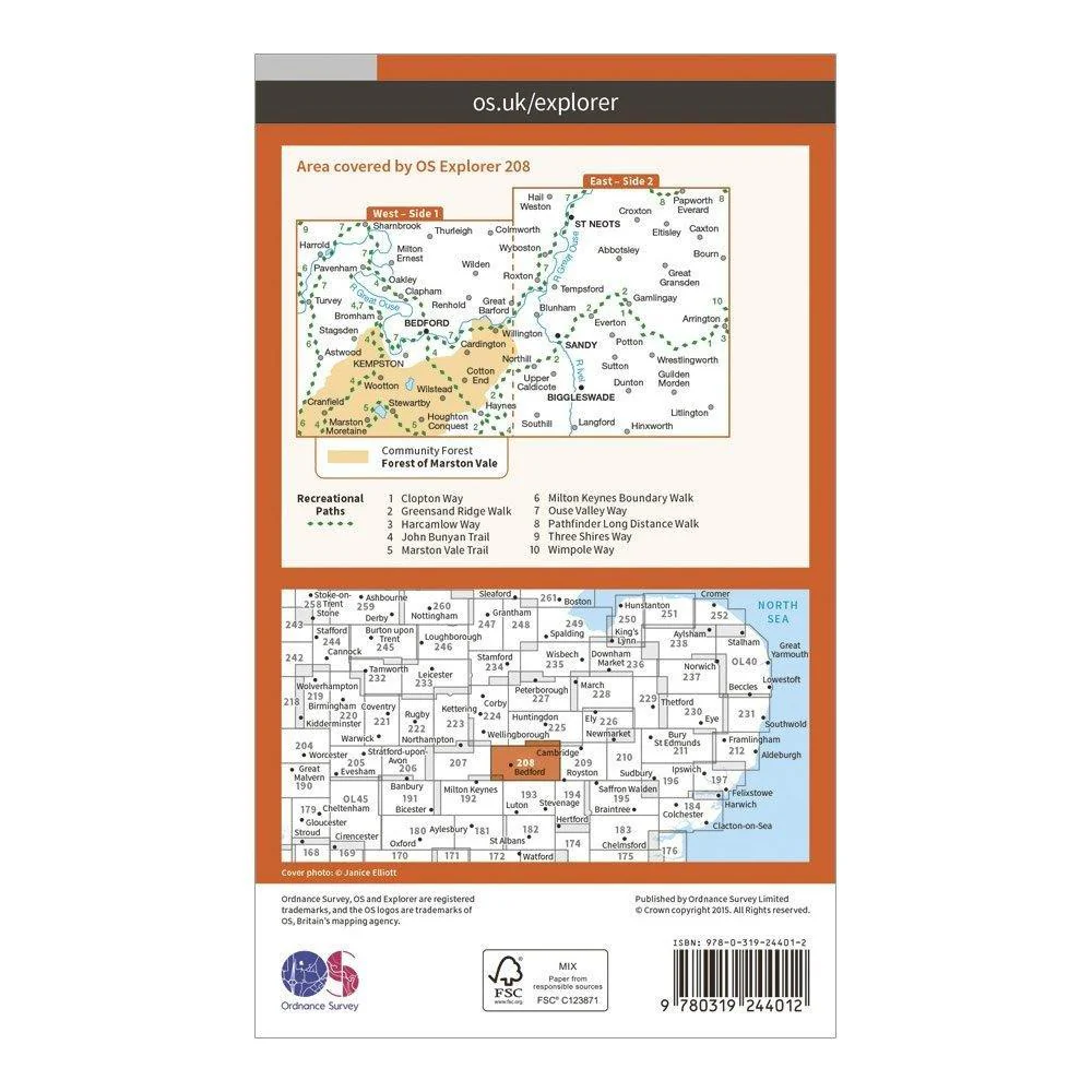 Explorer 208 Bedford, St Neots, Sandy & Biggleswade Map With Digital Version - Image 2