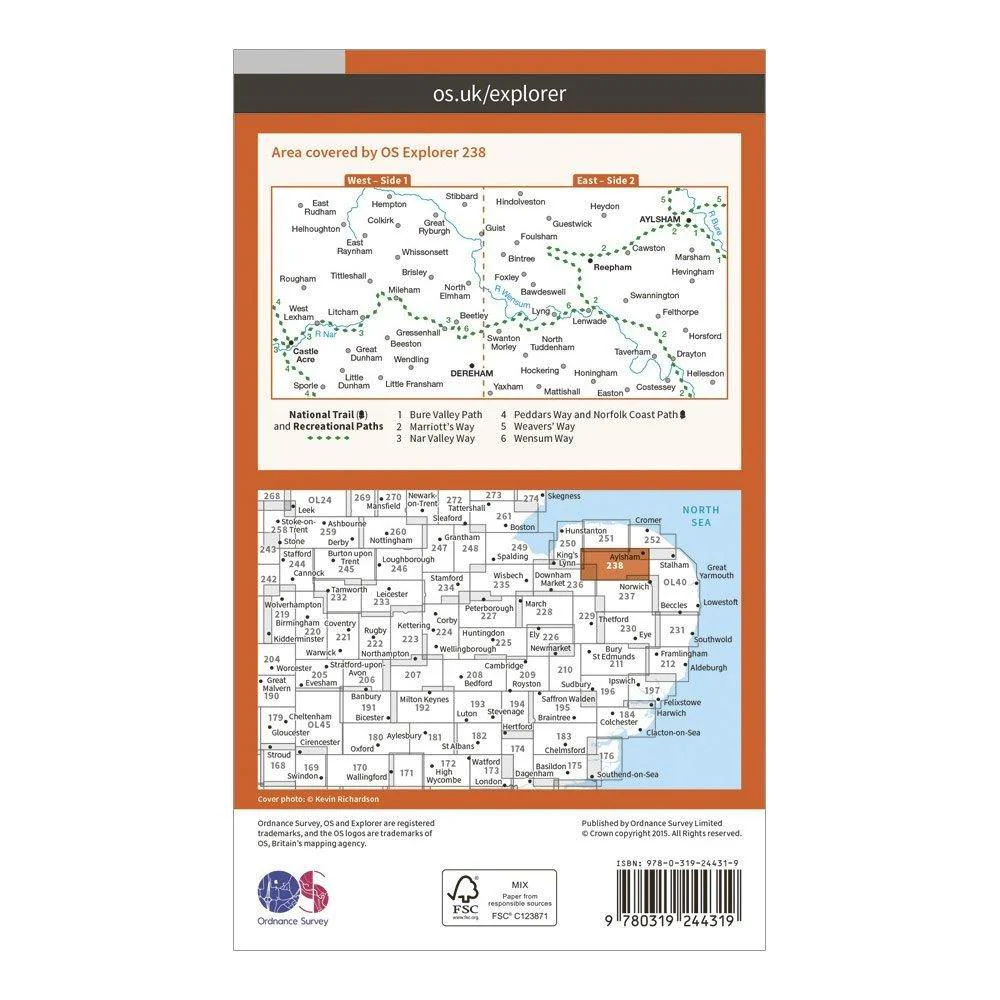 Explorer 238 East Dereham  Aylsham Map With Digital Version - Image 2