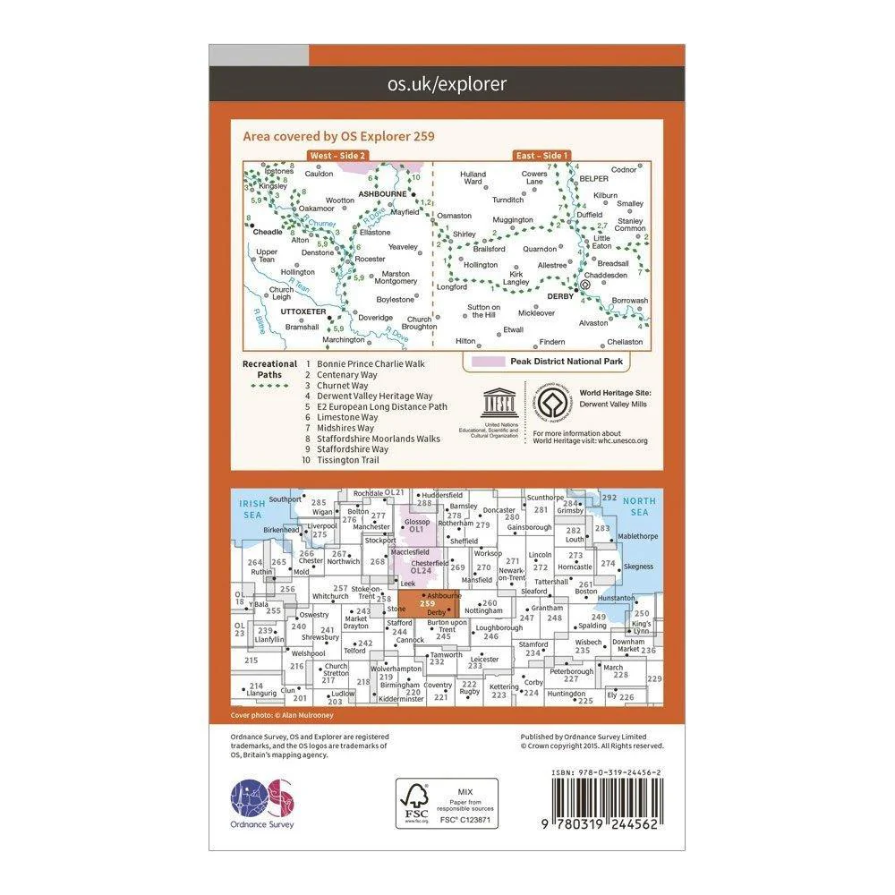 Explorer 259 Derby, Uttoxeter, Ashbourne & Cheadle Map With Digital Version - Image 2