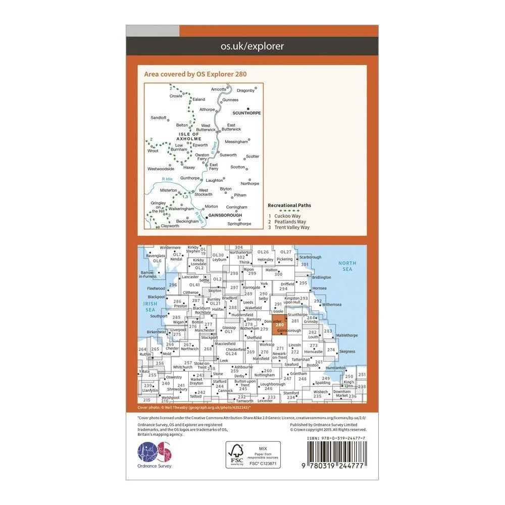 Explorer 280 Isle of Axholme, Scunthorpe & Gainsborough Map With Digital Version - Image 2
