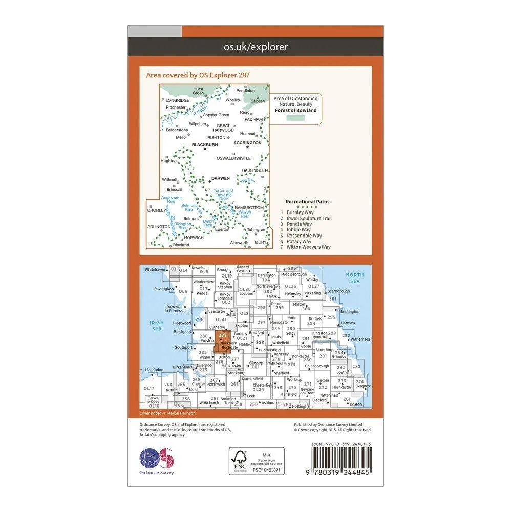 Explorer 287 West Pennine Moors, Blackburn, Darwen & Accrington Map With Digital Version - Image 2