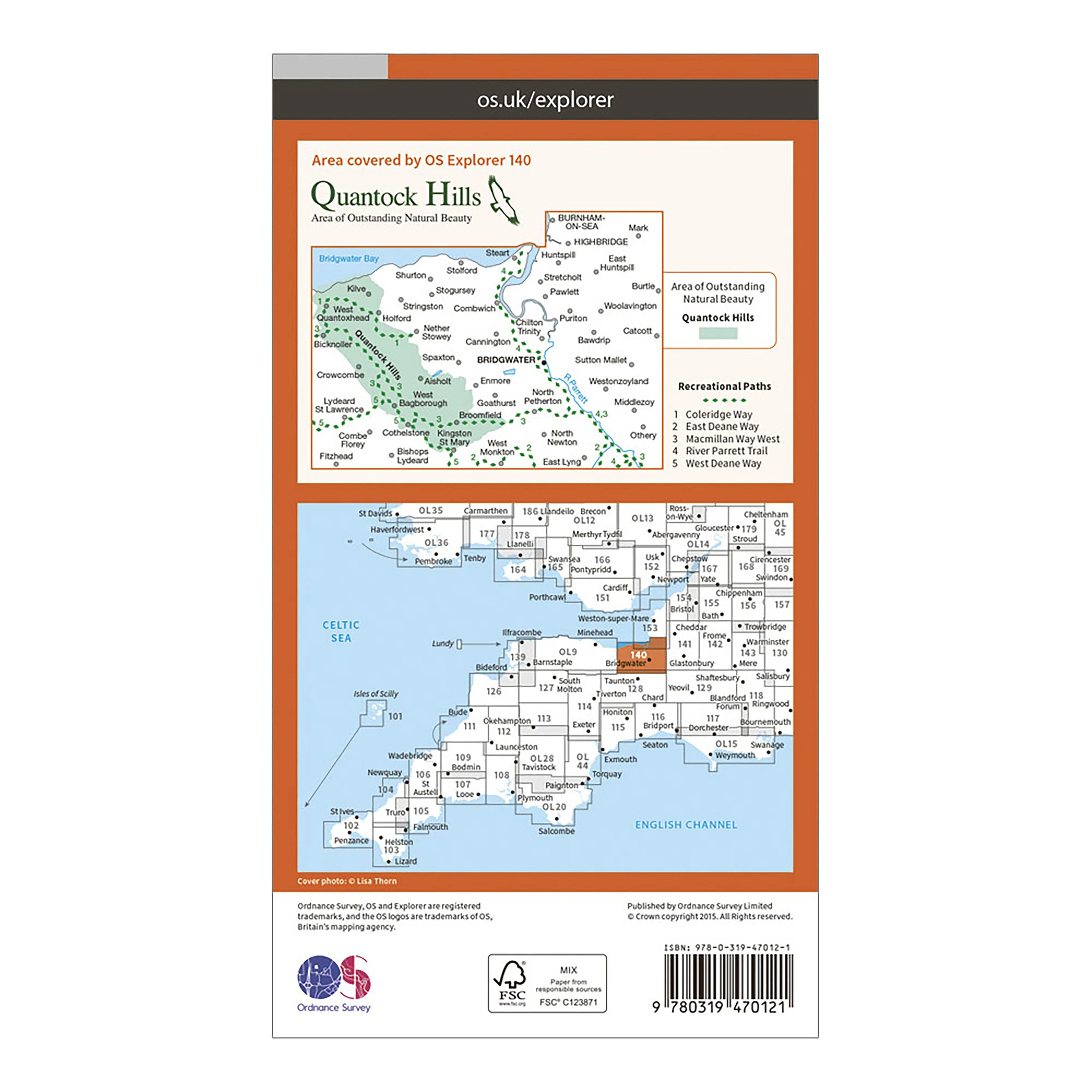 Explorer Active 140 Quantock Hills & Bridgewater Map With Digital Version - Image 2