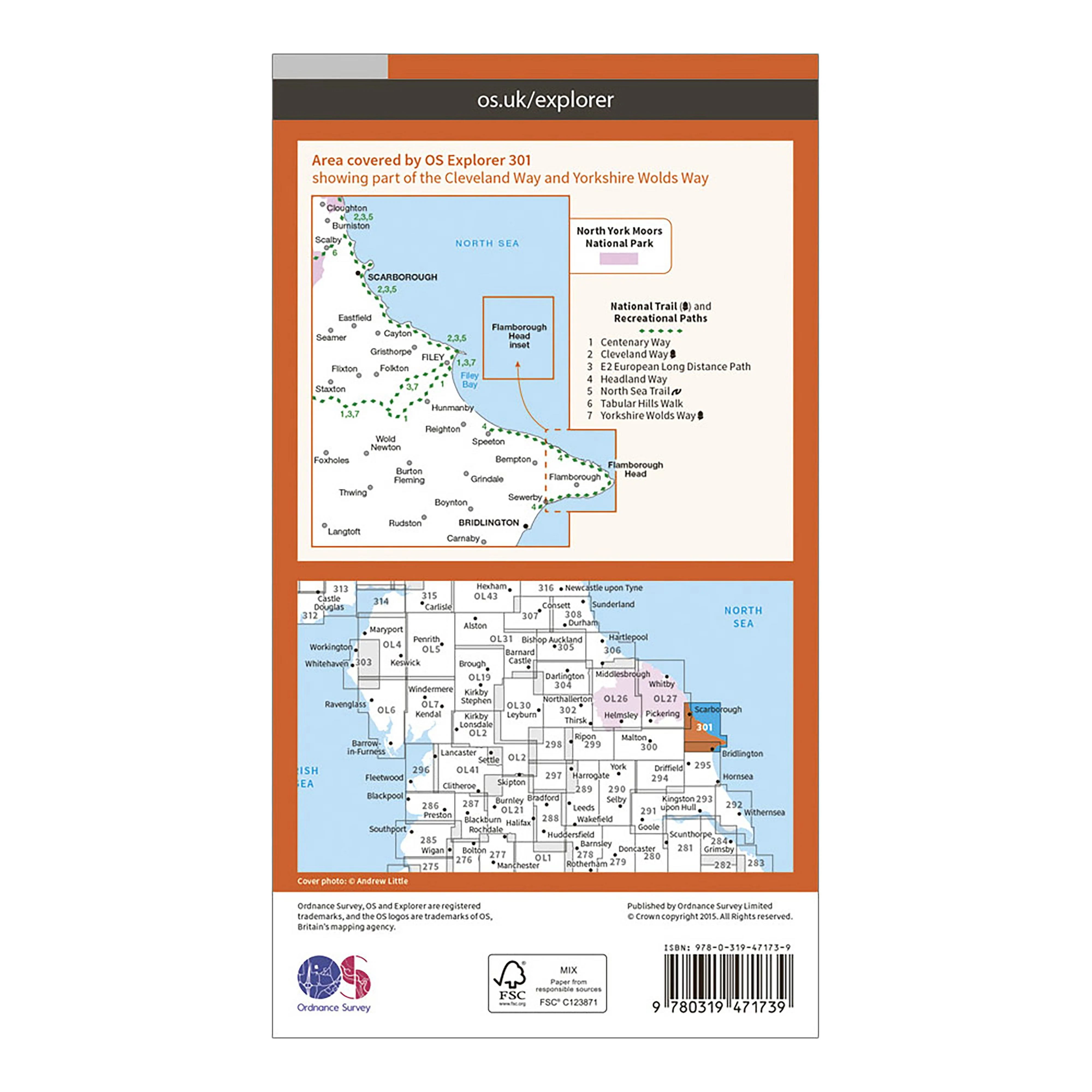 Explorer Active 301 Scarborough Bridlington  Flamborough Head Map With Digital Version - Image 2