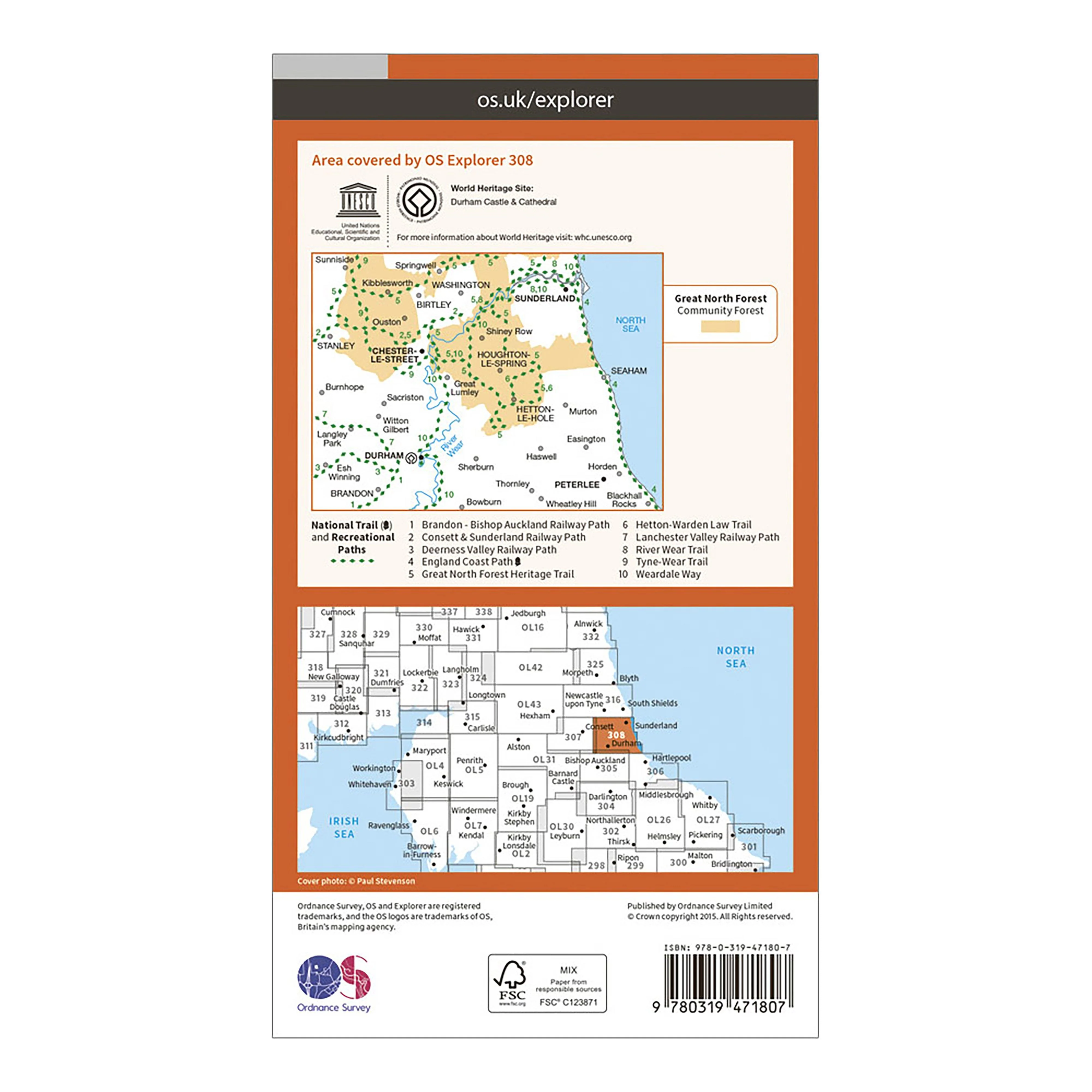 Explorer Active 308 Durham & Sunderland Map With Digital Version - Image 2
