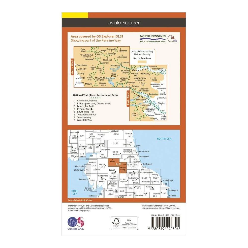 Explorer OL 31 North Pennines - Teesdale & Weardale Map - Image 2