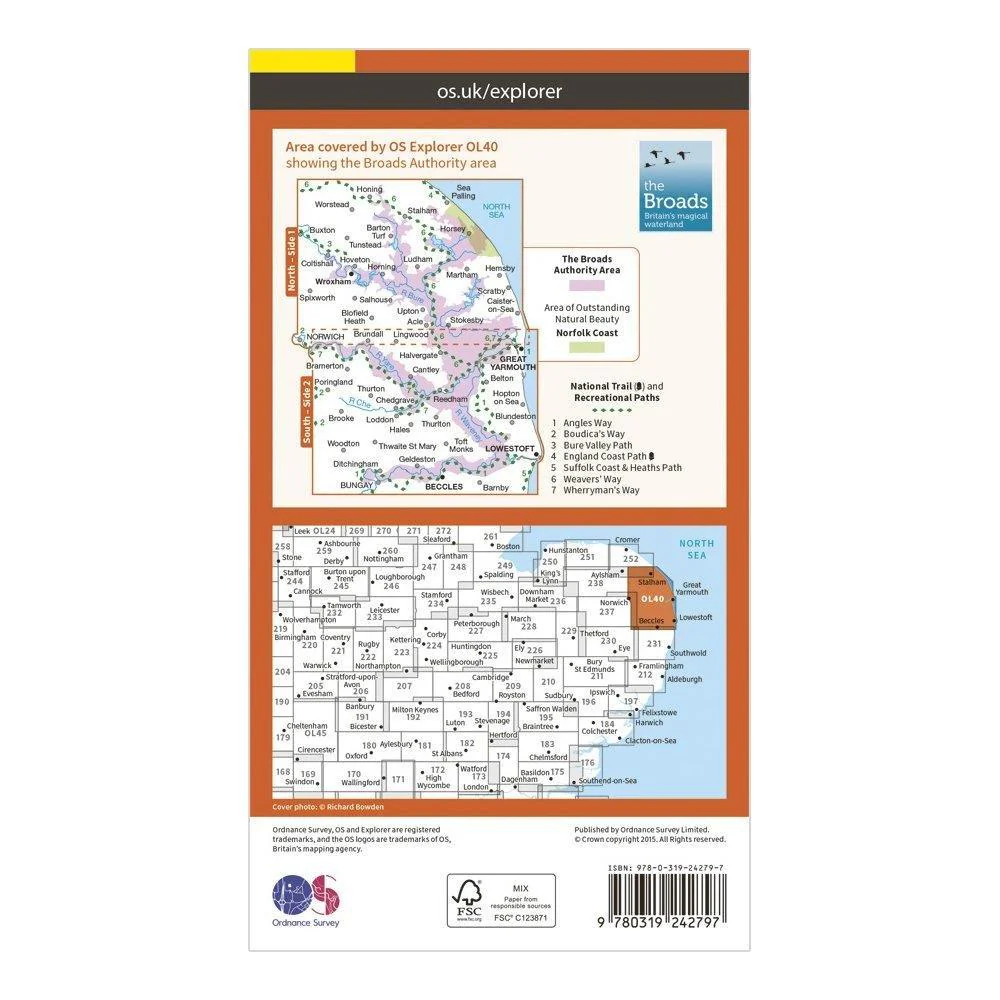 Explorer OL 40 The Broads Map - Image 2