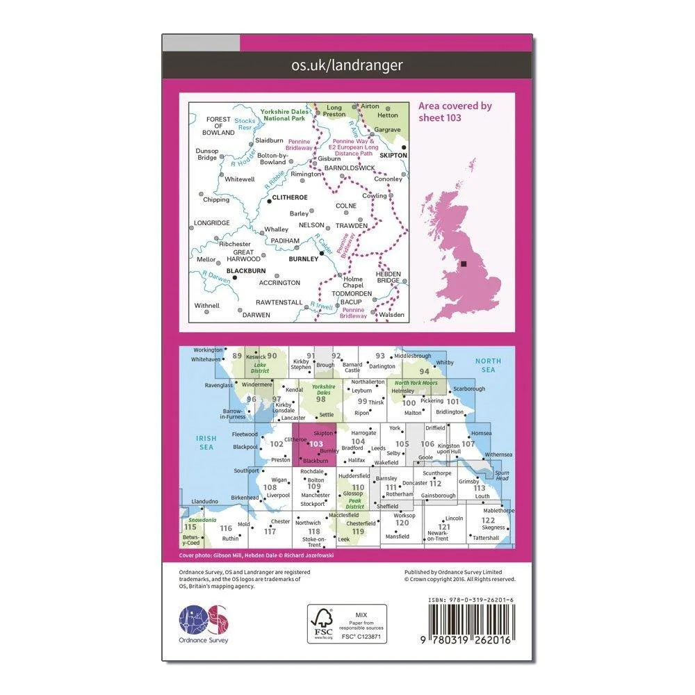 Landranger 103 Blackburn & Burnley, Clitheroe & Skipton Map With Digital Version - Image 2