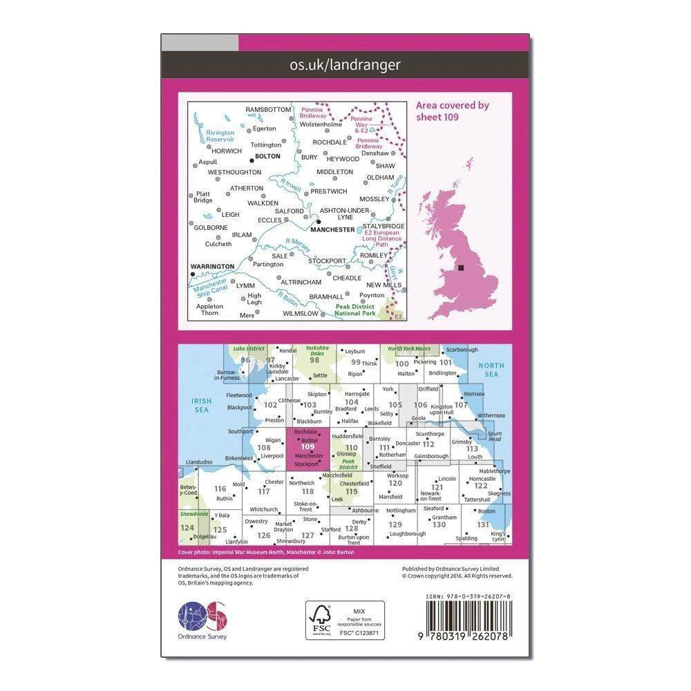 Landranger 109 Manchester, Bolton & Warrington Map With Digital Version - Image 2