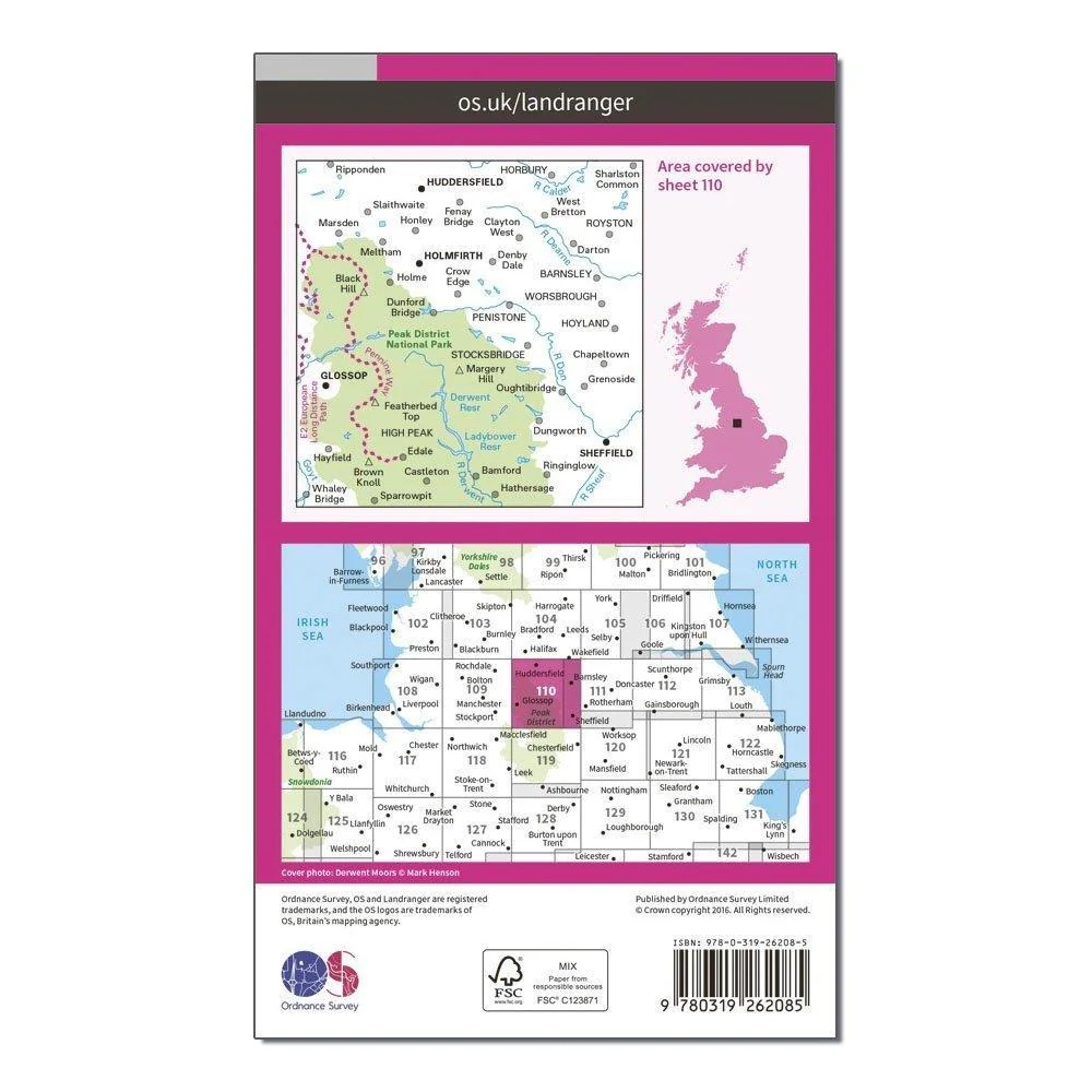 Landranger 110 Sheffield & Huddersfield, Glossop & Holmfirth Map With Digital Version - Image 2