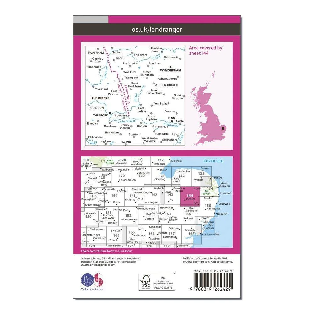Landranger 144 Thetford & Diss, Breckland & Wymondham Map With Digital Version - Image 2