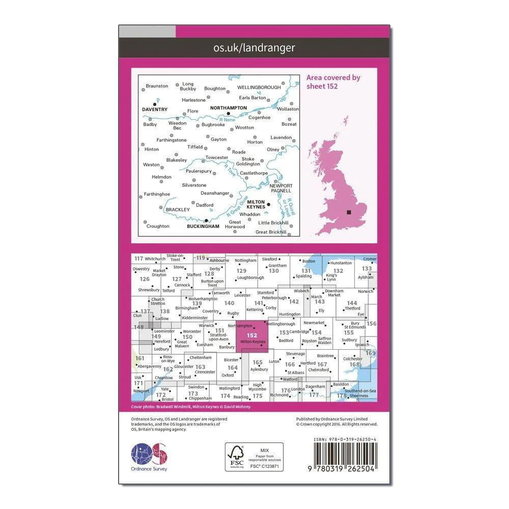 Landranger 152 Northampton & Milton Keynes, Buckingham & Daventry Map With Digital Version - Image 2