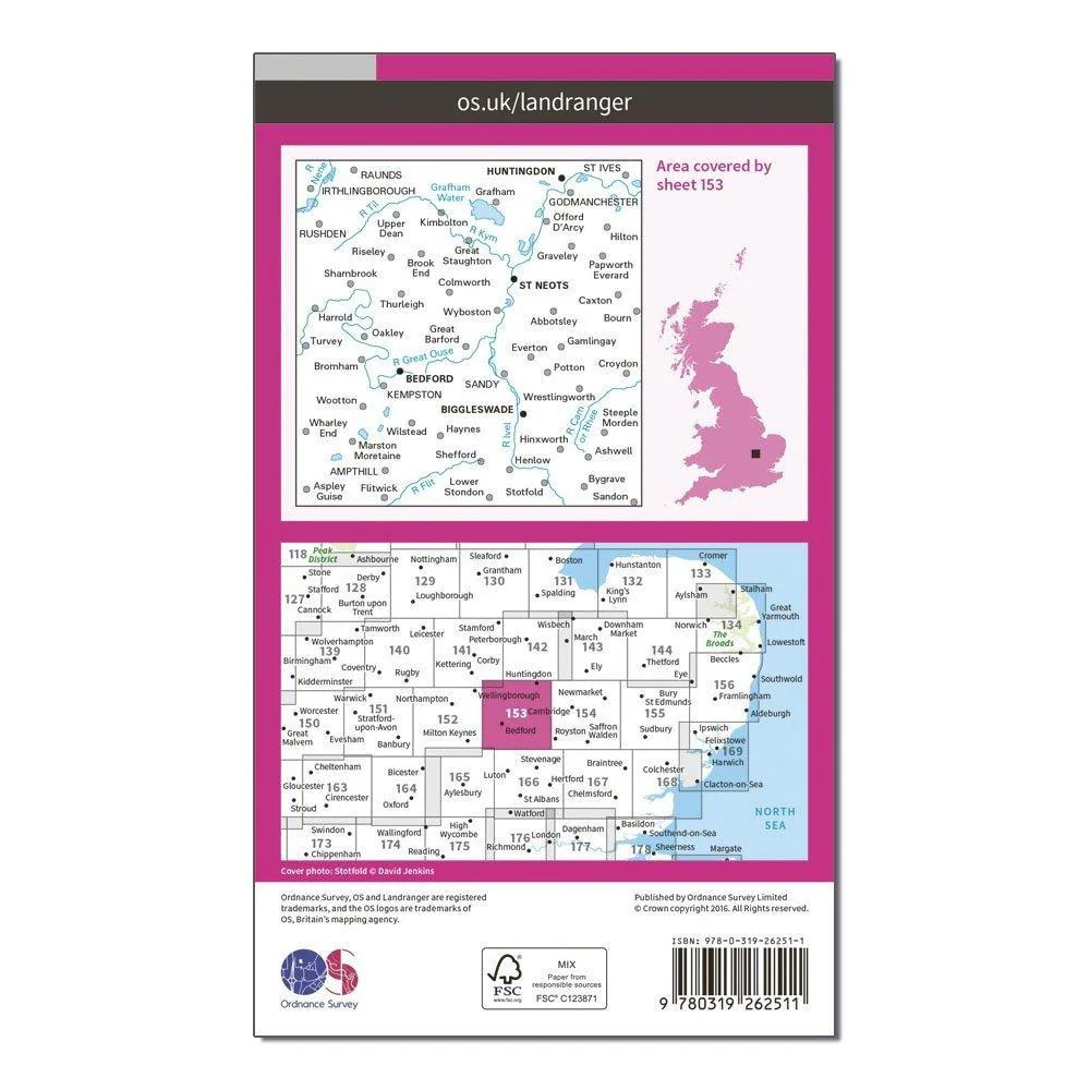 Landranger 153 Bedford, Huntingdon, St Neots & Biggleswade Map With Digital Version - Image 2