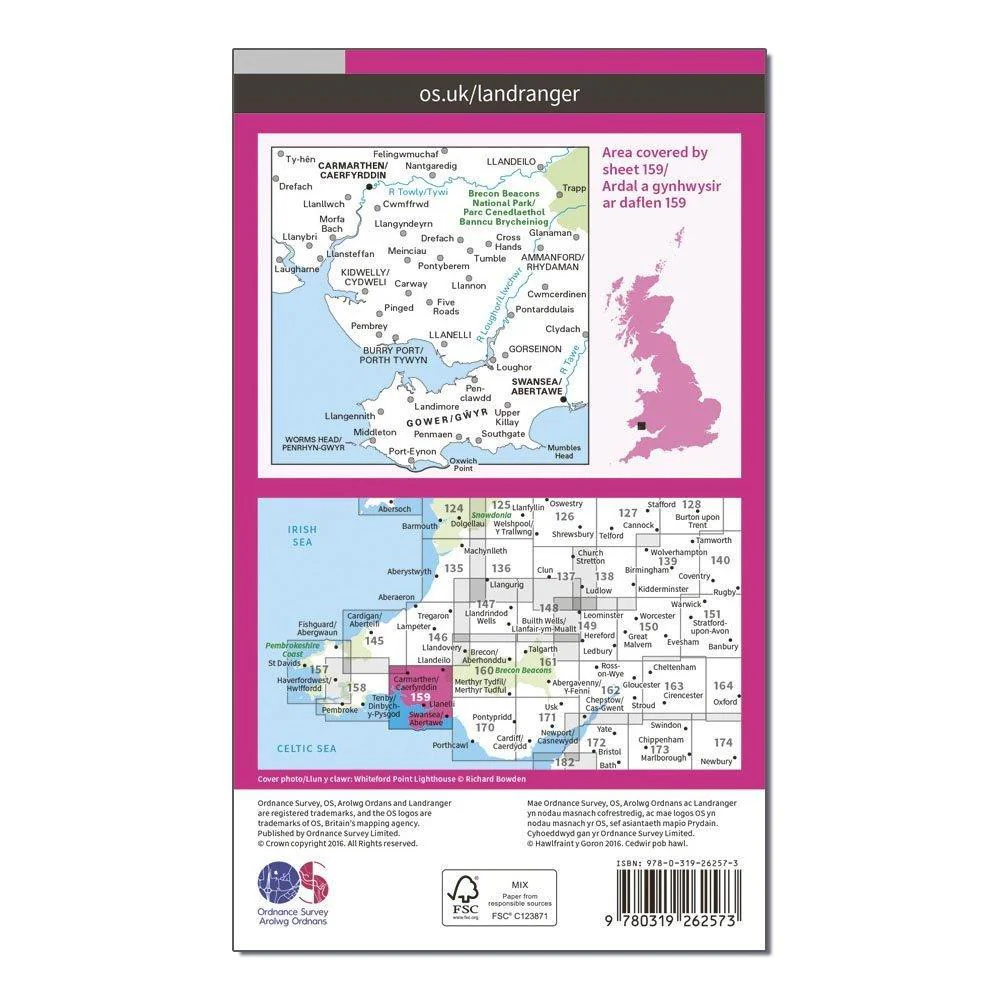 Landranger 159 Swansea & Gower, Carmarthen Map With Digital Version - Image 2