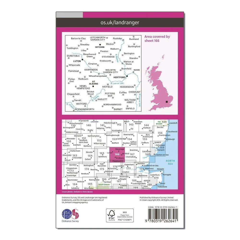 Landranger 166 Luton, Hertford, Hitchin & St Albans Map With Digital Version - Image 2