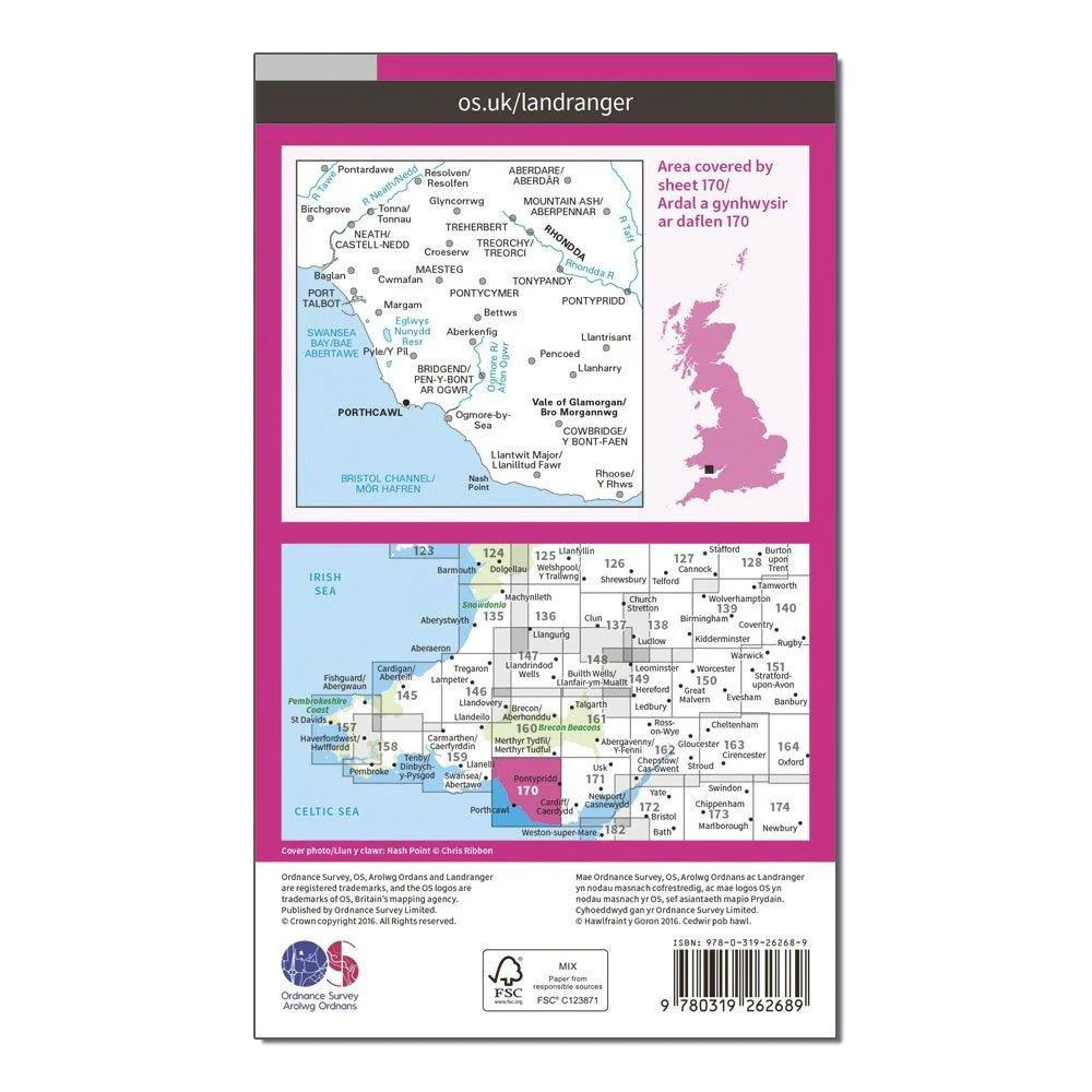 Landranger 170 Vale of Glamorgan, Rhondda & Porthcawl Map With Digital Version - Image 2