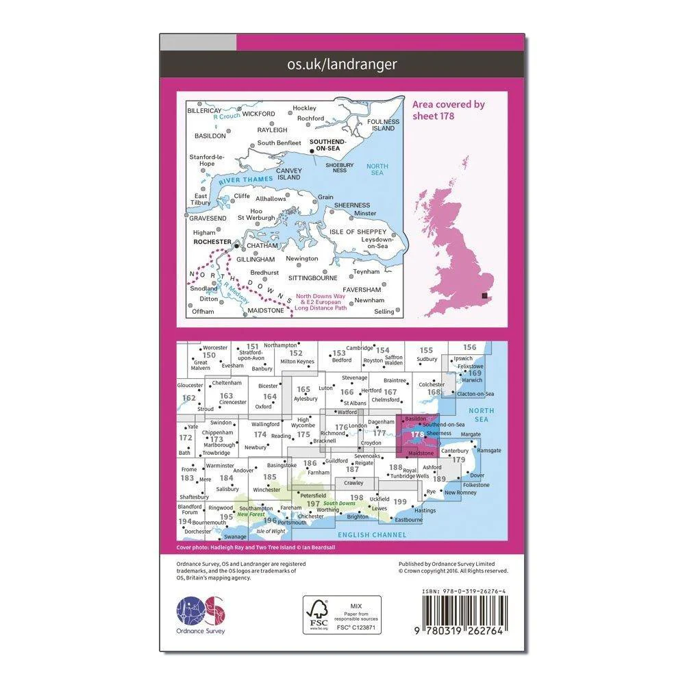 Landranger 178 Thames Estuary, Rochester & Southend-on-Sea Map With Digital Version - Image 2