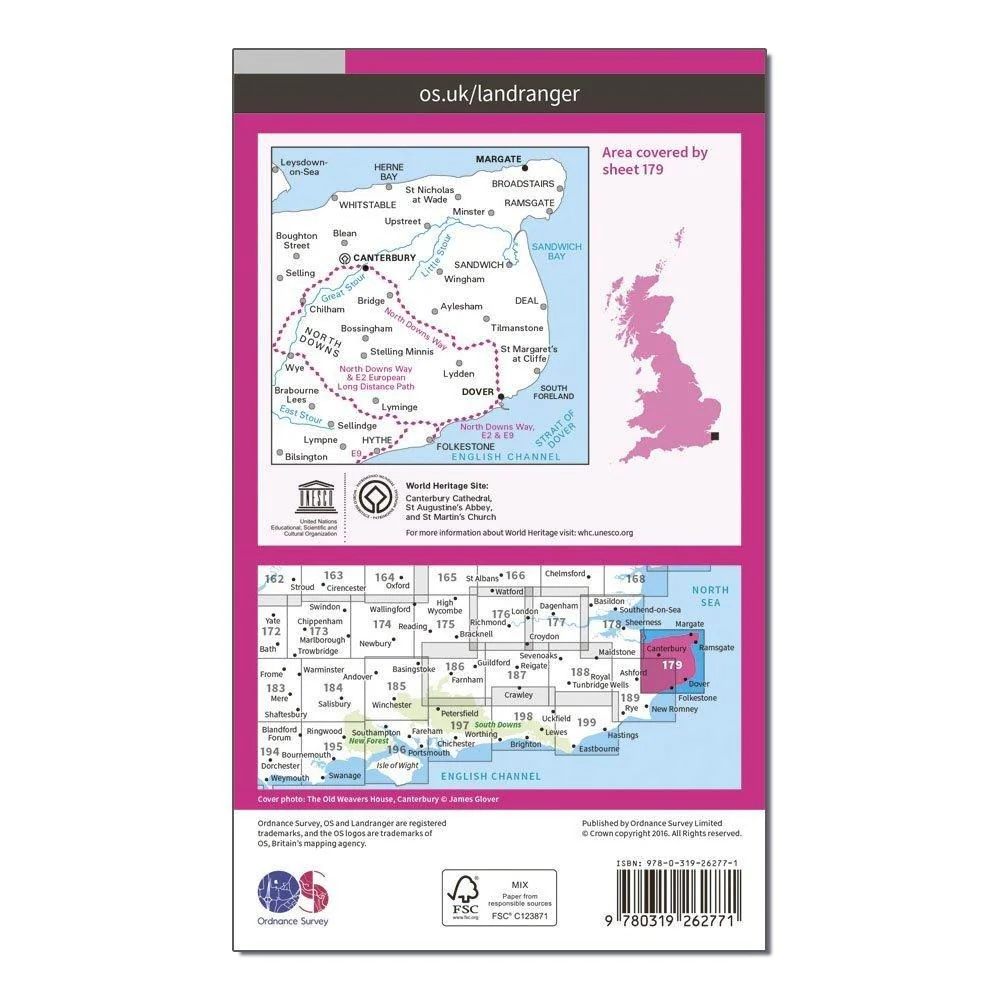 Landranger 179 Canterbury & East Kent, Dover & Margate Map With Digital Version - Image 2