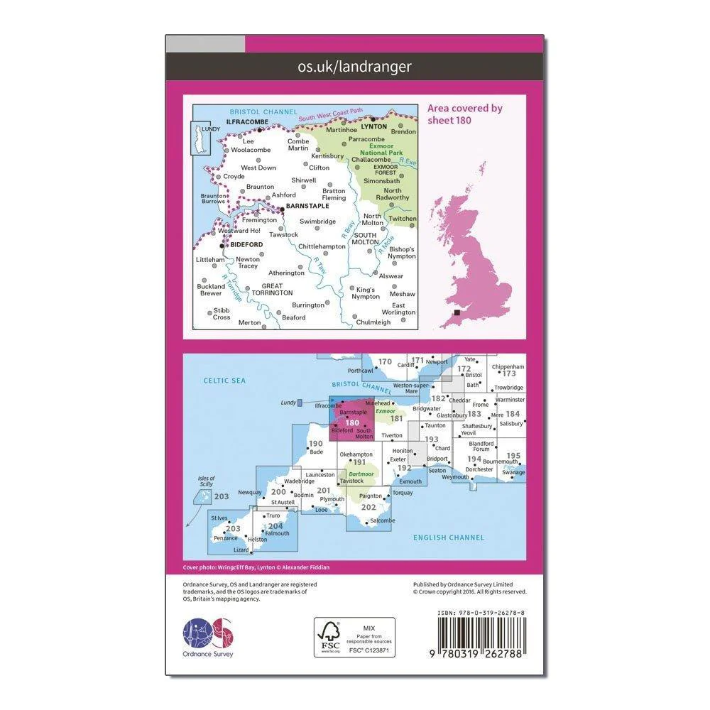 Landranger 180 Barnstaple & Ilfracombe, Lynton & Bideford Map With Digital Version - Image 2