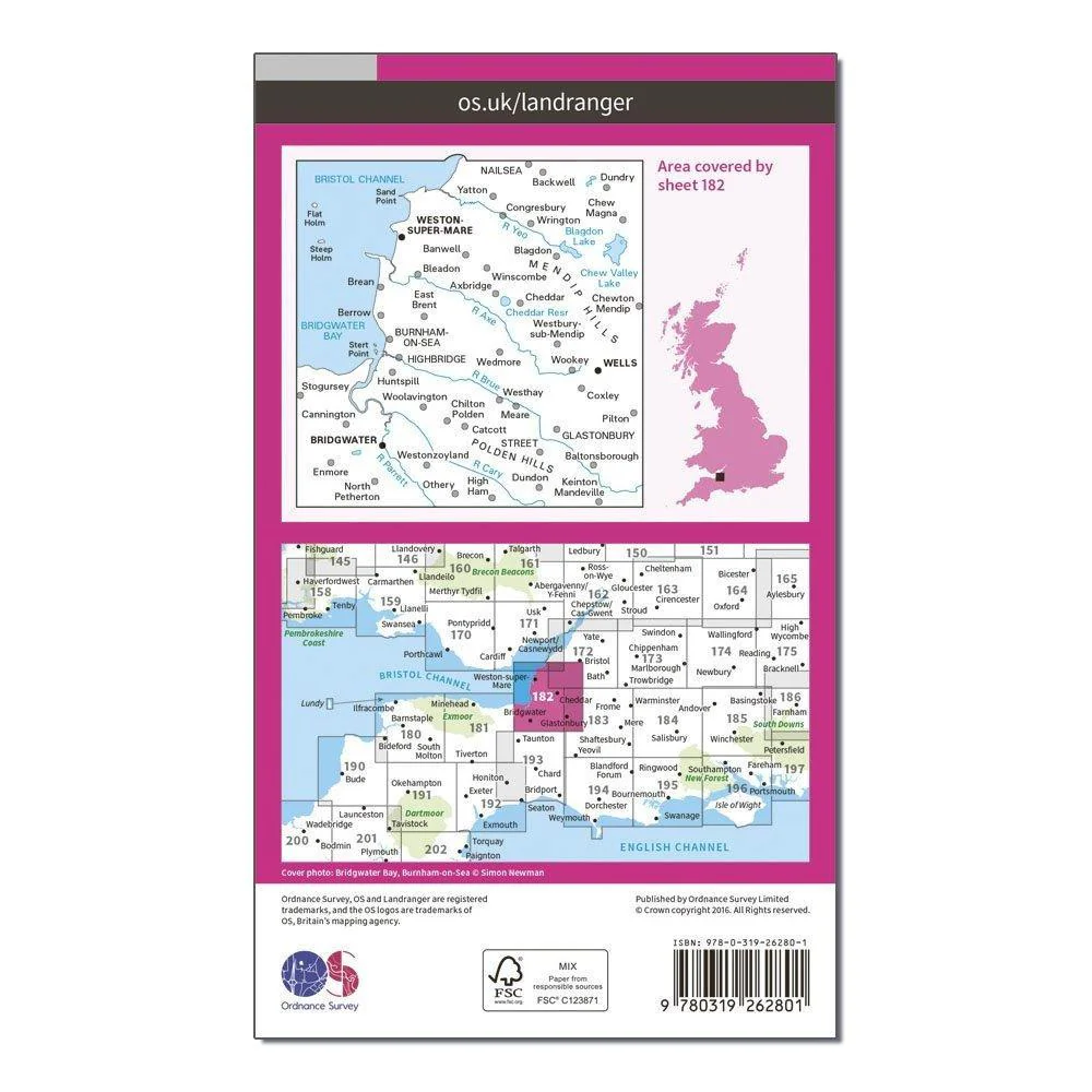 Landranger 182 WestonsuperMare Bridgwater  Wells Map With Digital Version - Image 2