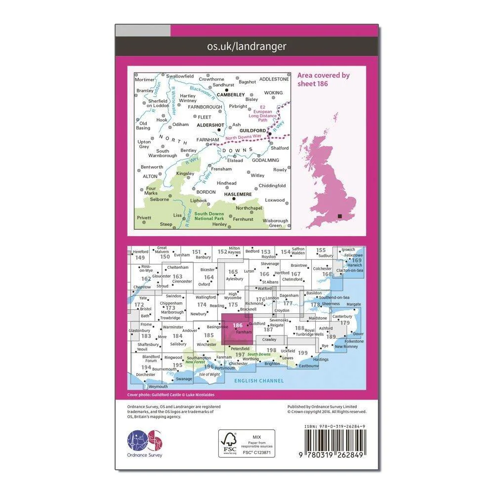 Landranger 186 Aldershot & Guildford, Camberley & Haslemere Map With Digital Version - Image 2