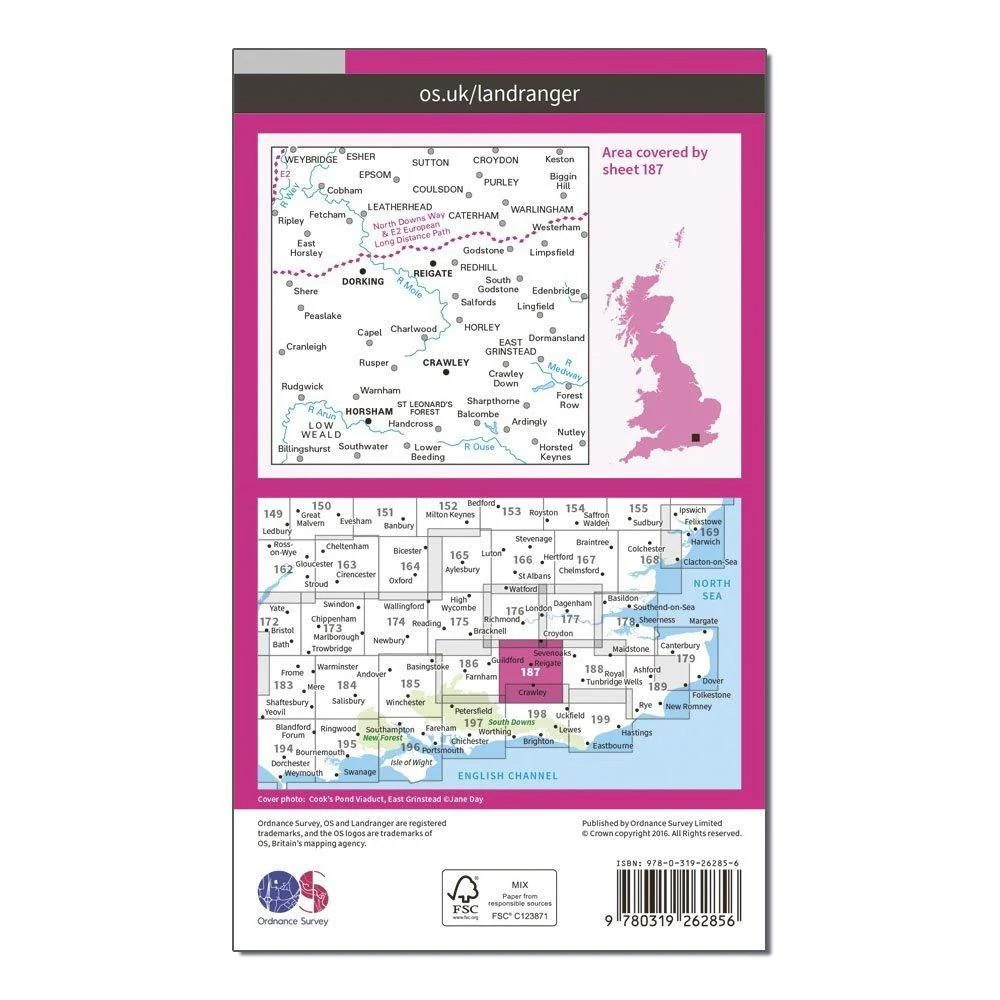 Landranger 187 Dorking, Reigate & Crawley Map With Digital Version - Image 2