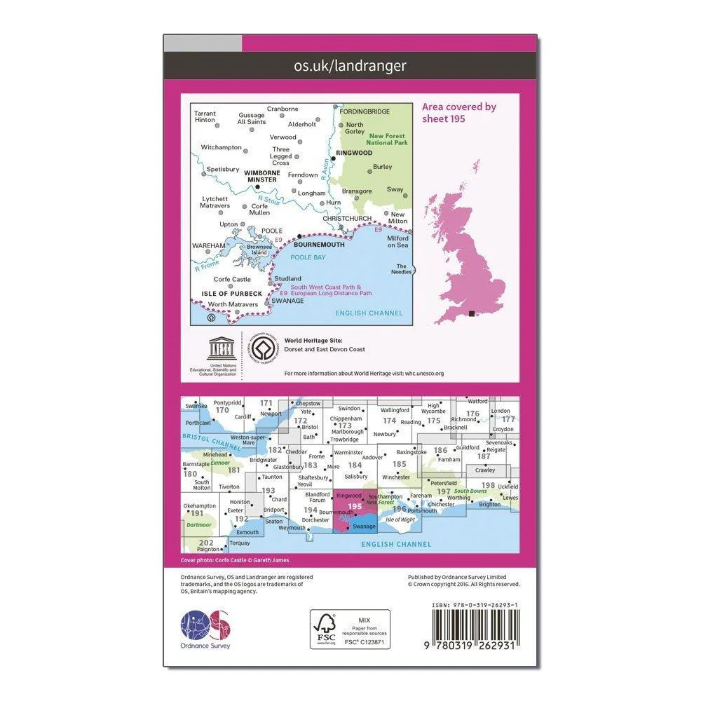 Landranger 195 Bournemouth & Purbeck, Wimborne Minster & Ringwood Map With Digital Version - Image 2