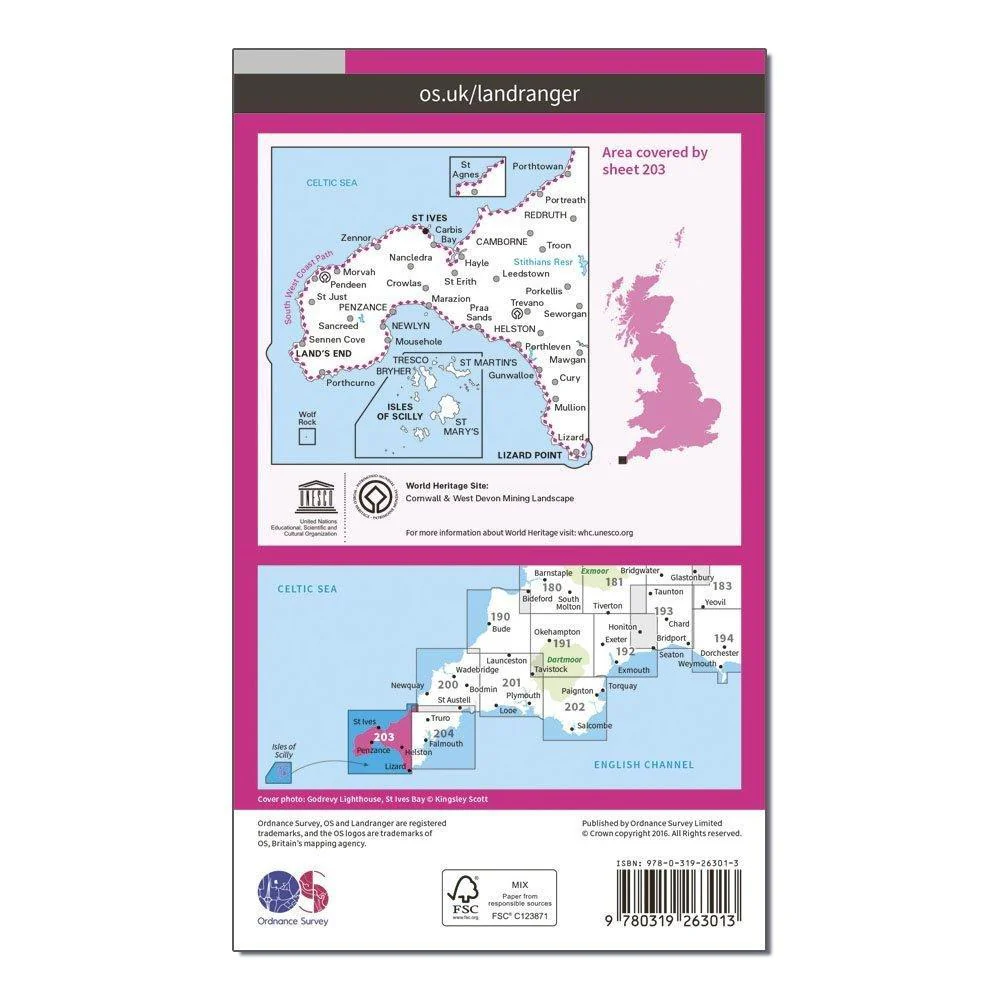 Landranger 203 Land's End & Isles of Scilly, St Ives & Lizard Point Map With Digital Version - Image 2