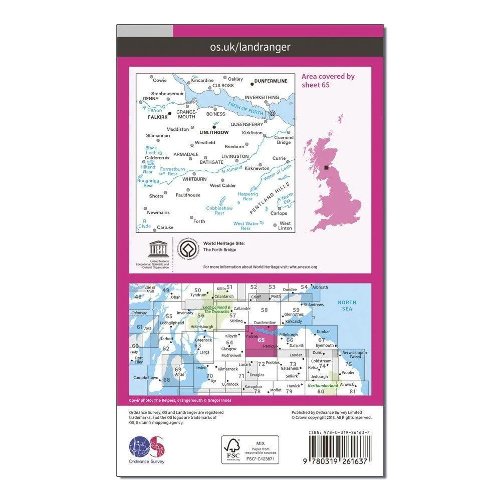 Landranger 65 Falkirk & Linlithgow, Dunfermline Map With Digital Version - Image 2