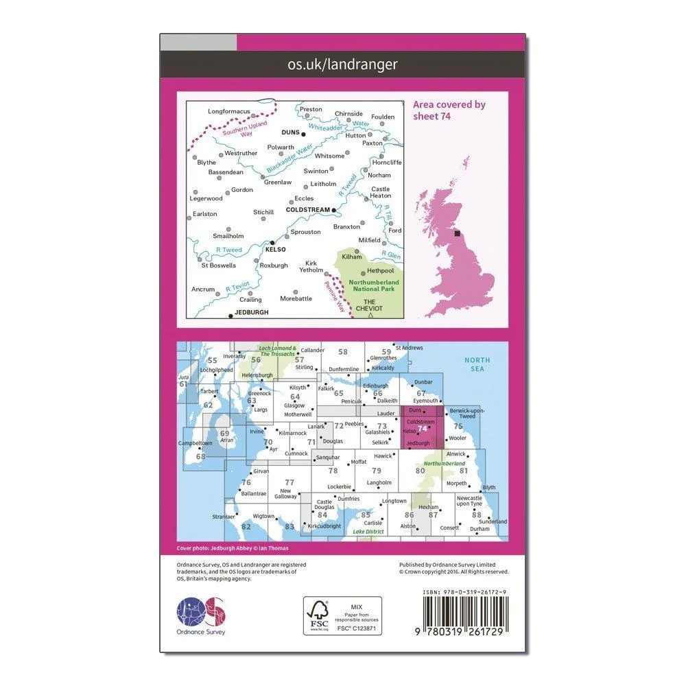 Landranger 74 Kelso  Coldstream Jedburgh  Duns Map With Digital Version - Image 2