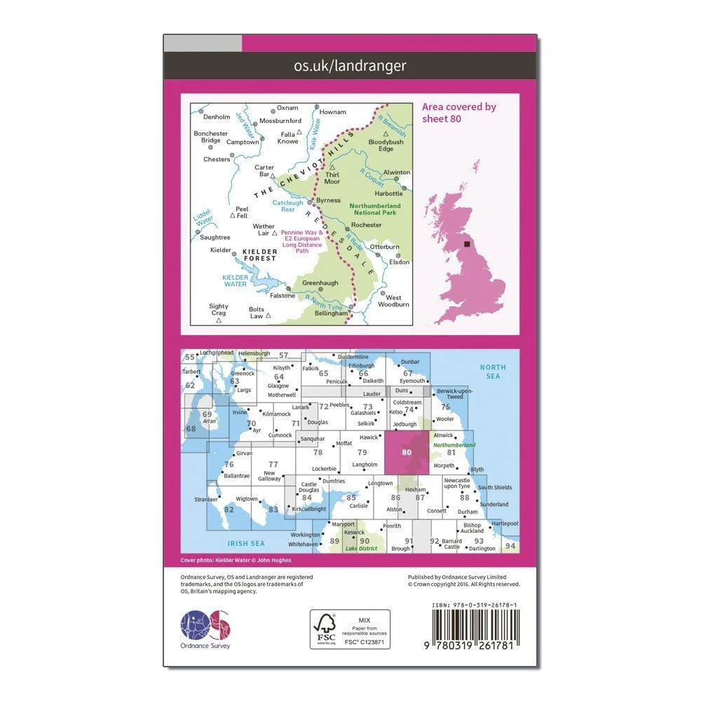 Landranger 80 Cheviot Hills & Kielder Water Map - Image 2