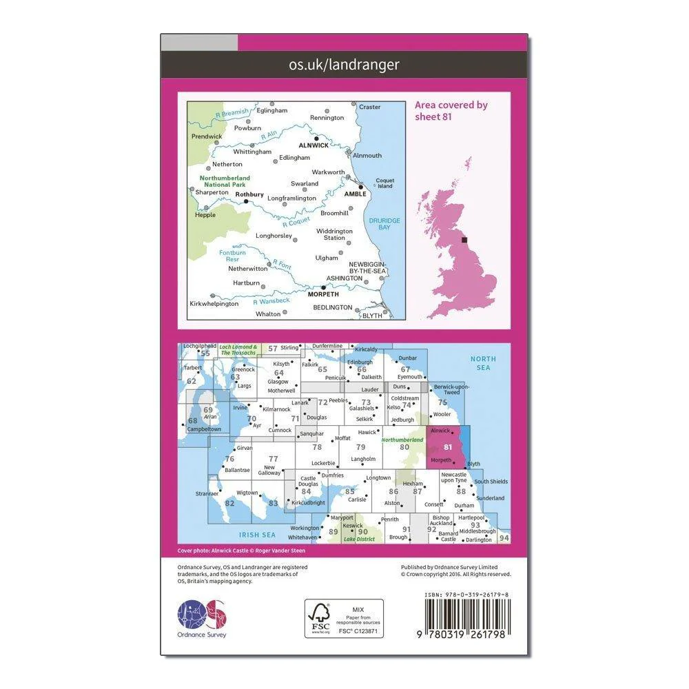 Landranger 81 Alnwick & Morpeth, Rothbury & Amble Map With Digital Version - Image 2