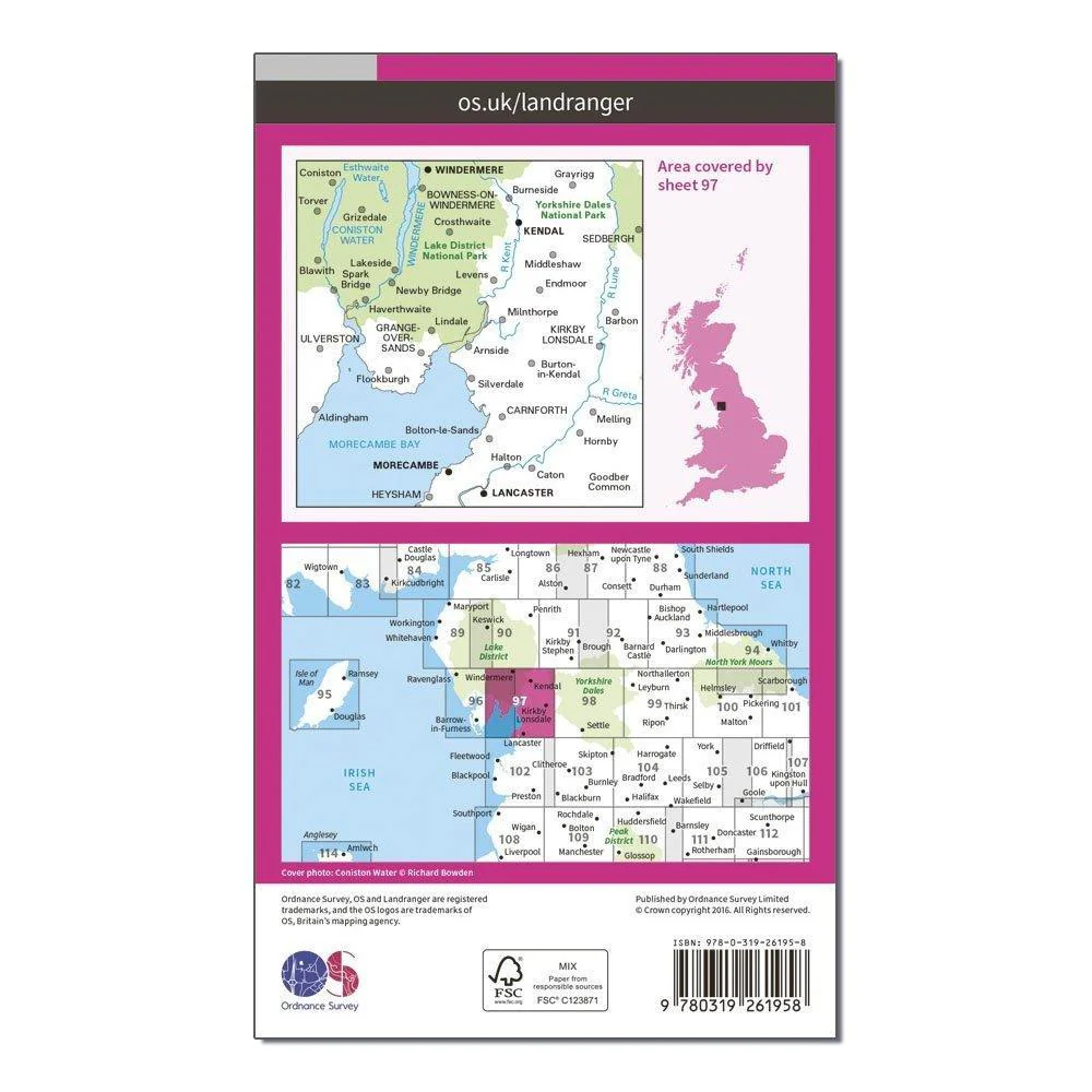 Landranger 97 Kendal, Morecambe, Windermere & Lancaster Map With Digital Version - Image 2