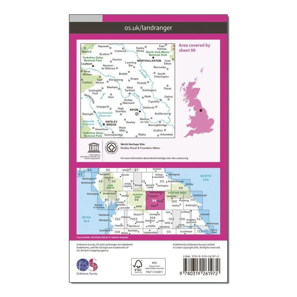 Landranger 99 Northallerton & Ripon, Pateley Bridge & Leyburn Map With Digital Version - Image 2