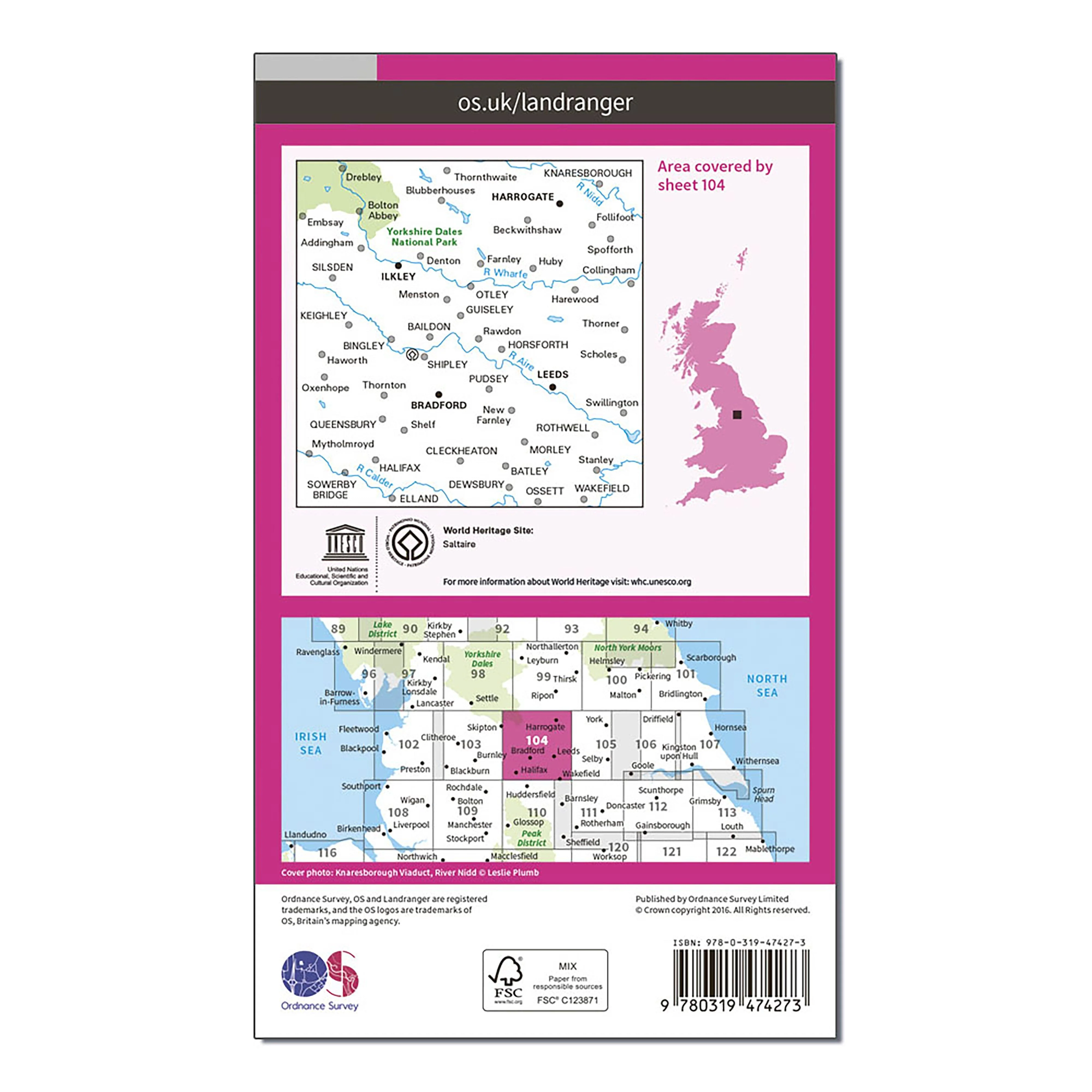 Landranger Active 104 Leeds & Bradford, Harrogate & Ilkley Map With Digital Version - Image 2