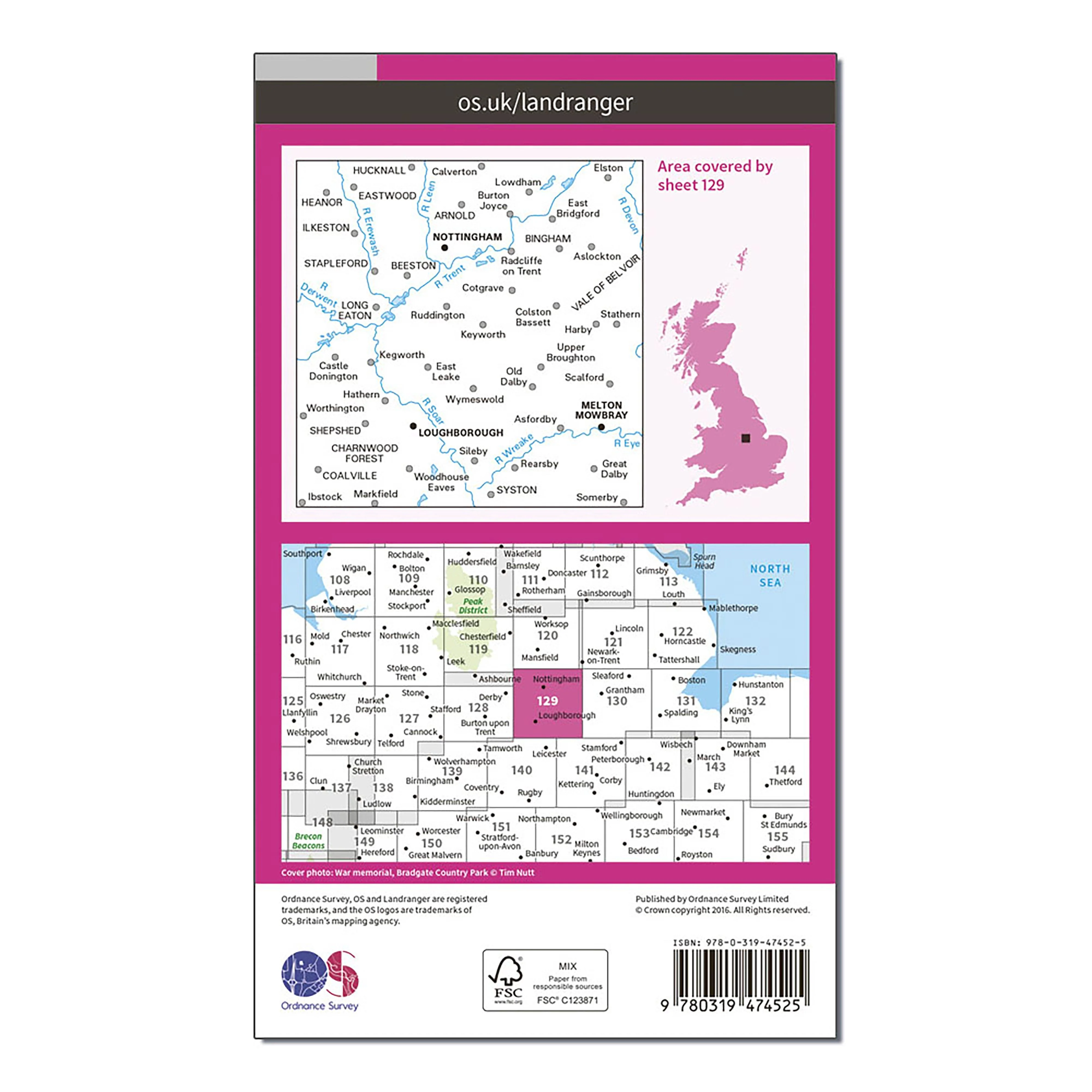 Landranger Active 129 Nottingham  Loughborough Melton Mowbray Map With Digital Version - Image 2