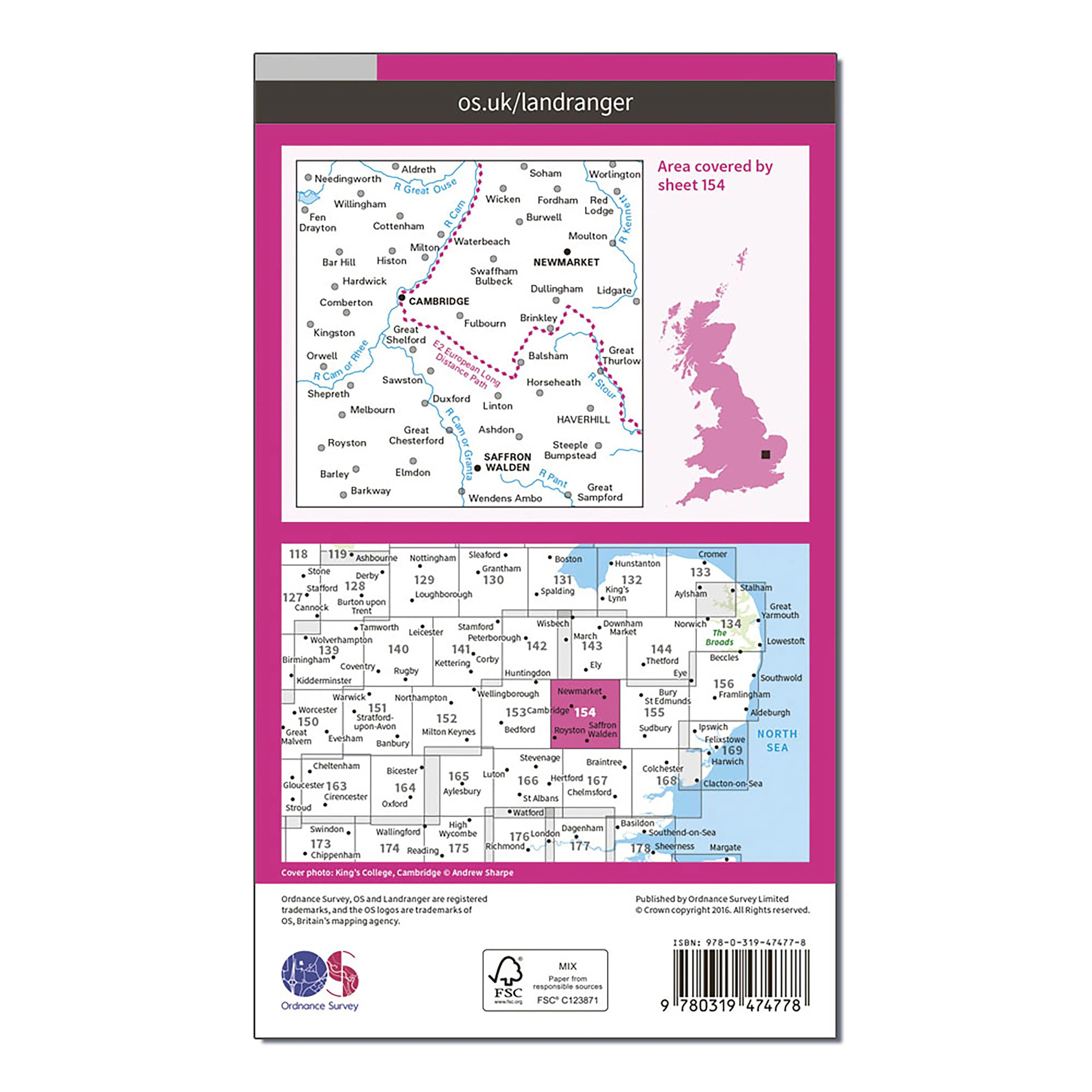 Landranger Active 154 Cambridge Newmarket  Saffron Walden Map With Digital Version - Image 2