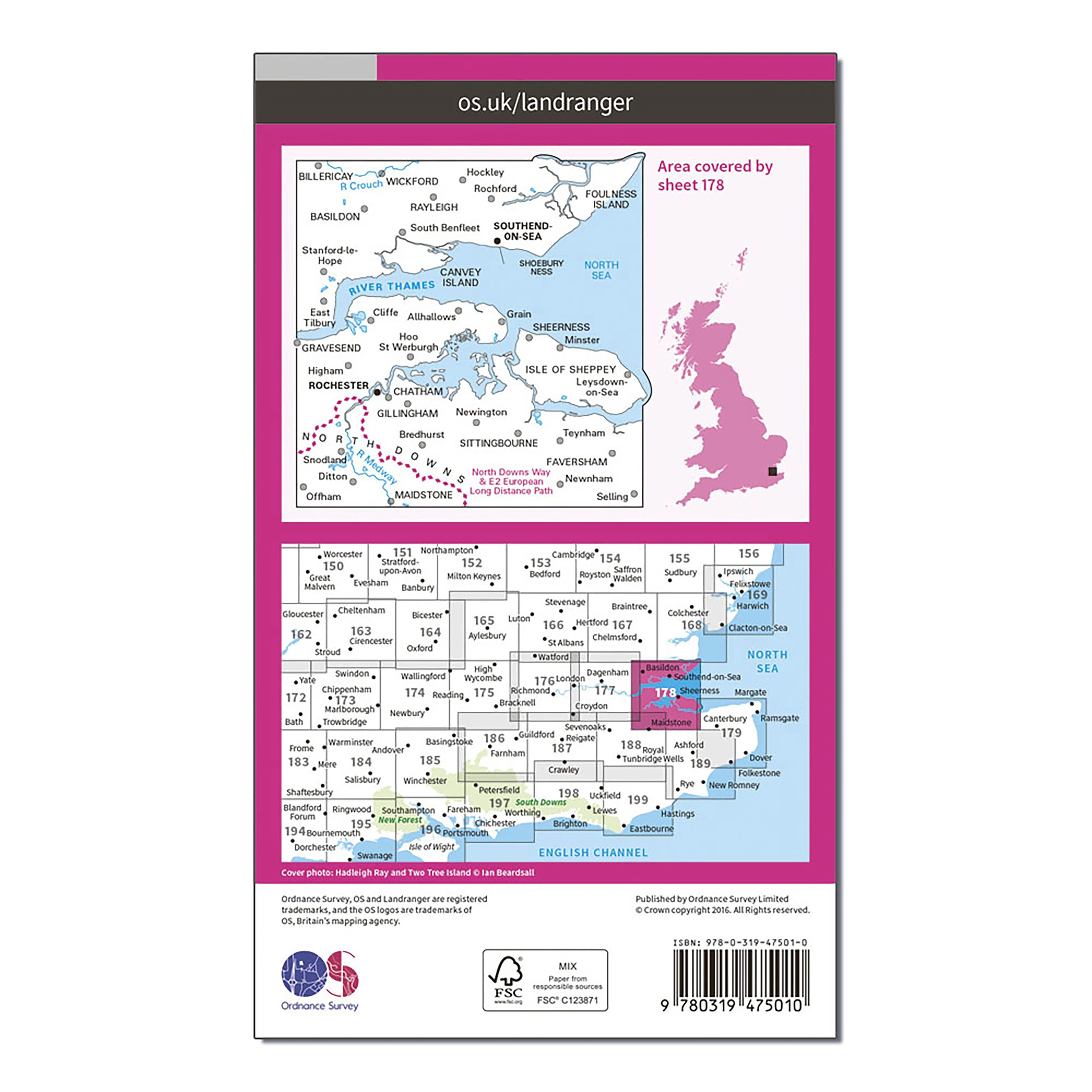 Landranger Active 178 Thames Estuary, Rochester & Southend-on-Sea Map With Digital Version - Image 2