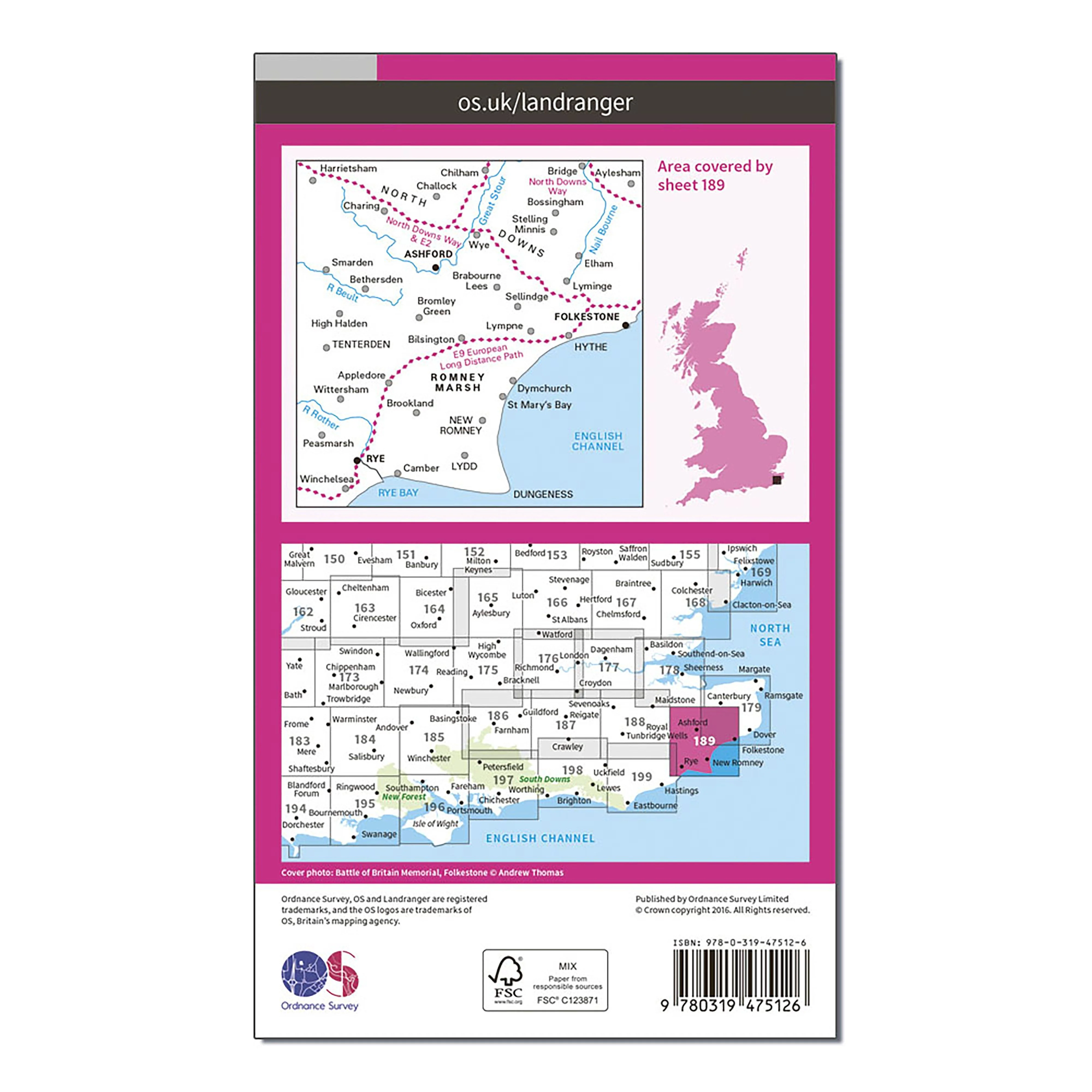 Landranger Active 189 Ashford & Romney Marsh, Rye & Folkestone Map With Digital Version - Image 2
