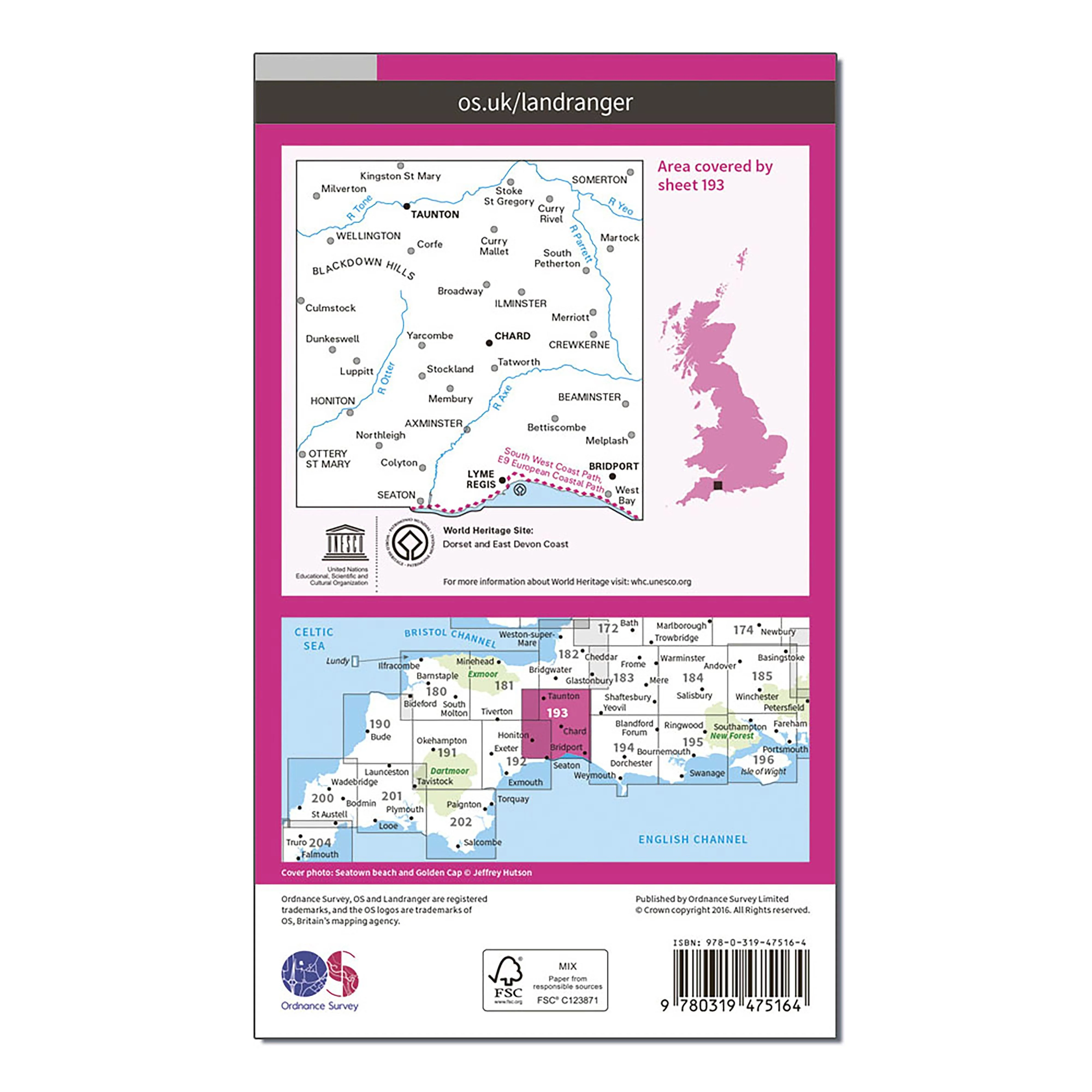 Landranger Active 193 Taunton & Lyme Regis, Chard & Bridport Map With Digital Version - Image 2